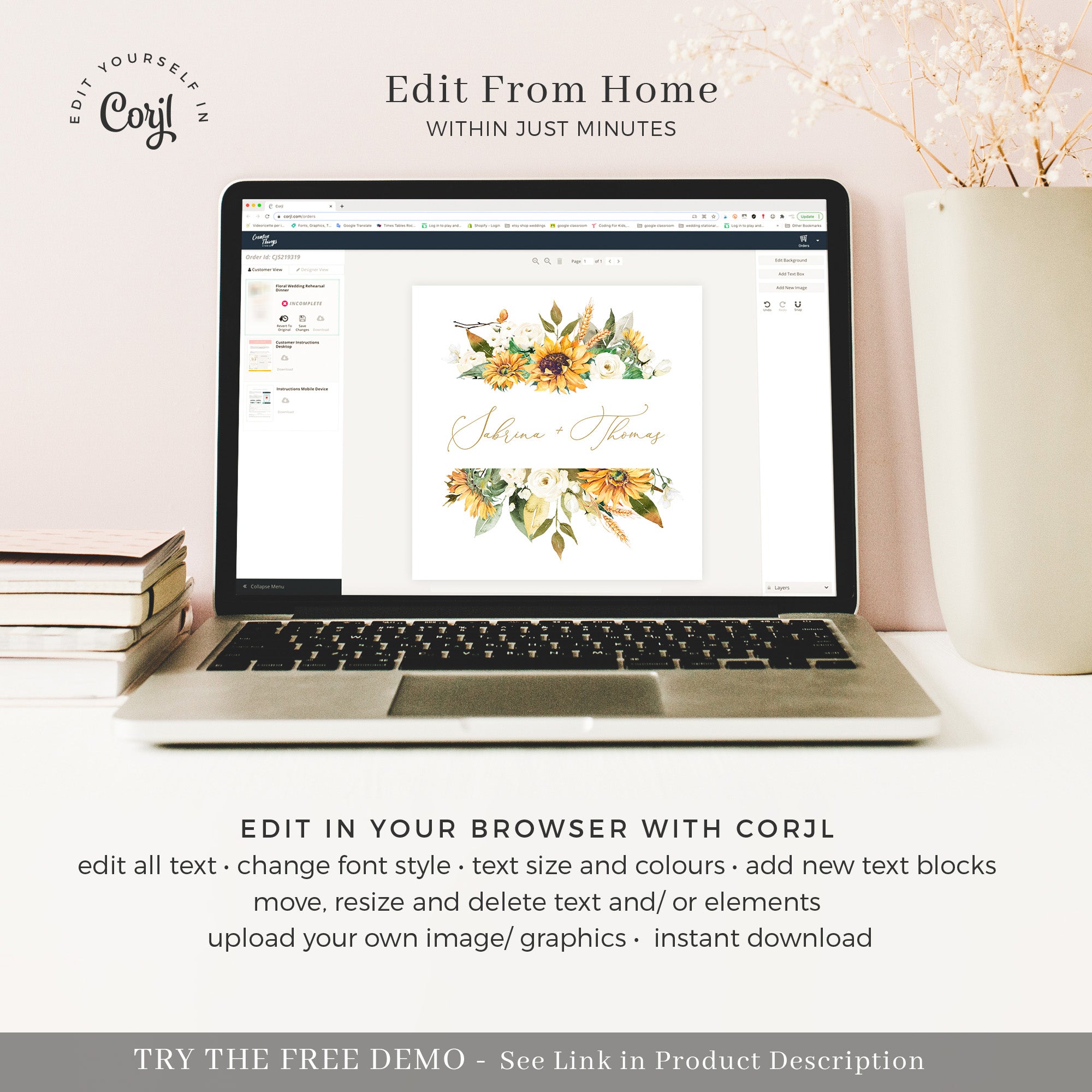 Marisol | Sunflowers Wedding Logo Design Template