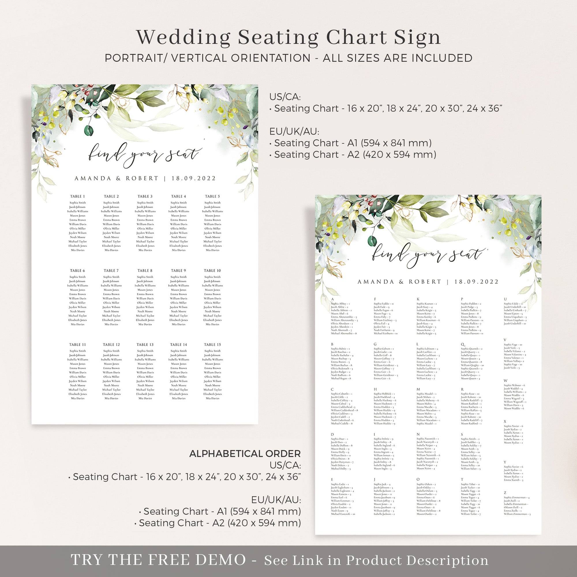 Flora | Printable Template for Seating Chart Wedding