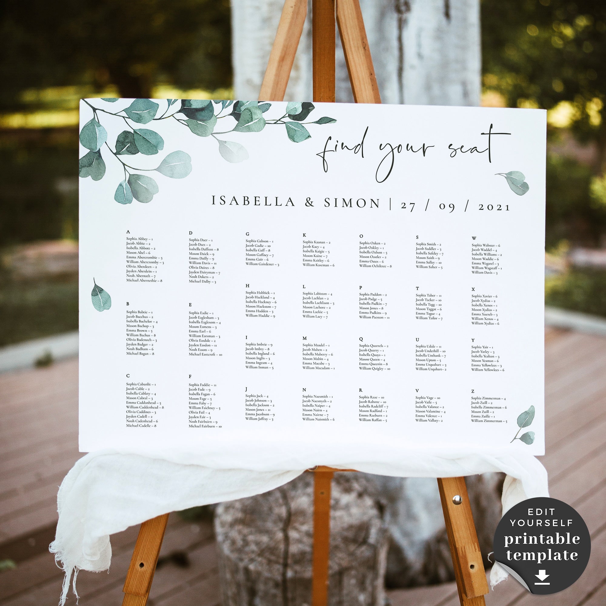 Luisa | Eucalyptus Wedding Seating Plan Template