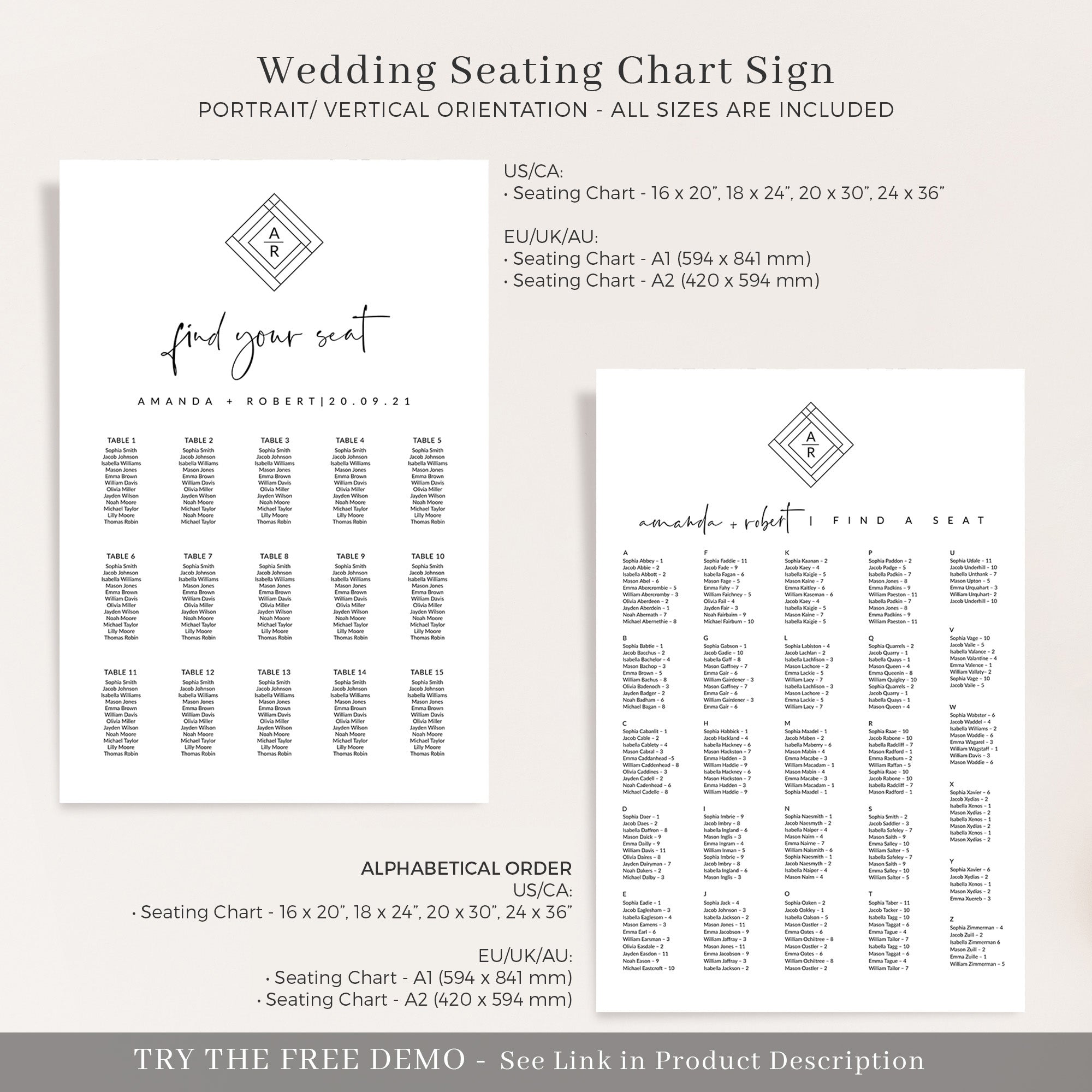 Giulia | Printable Wedding Seating chart Template