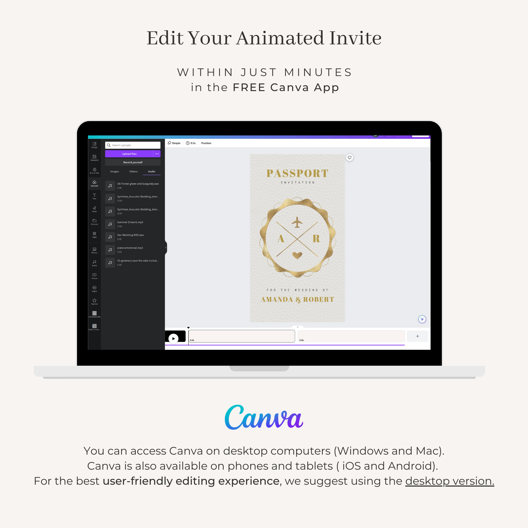 Passport Wedding Invitation Video Template - White &amp; Gold