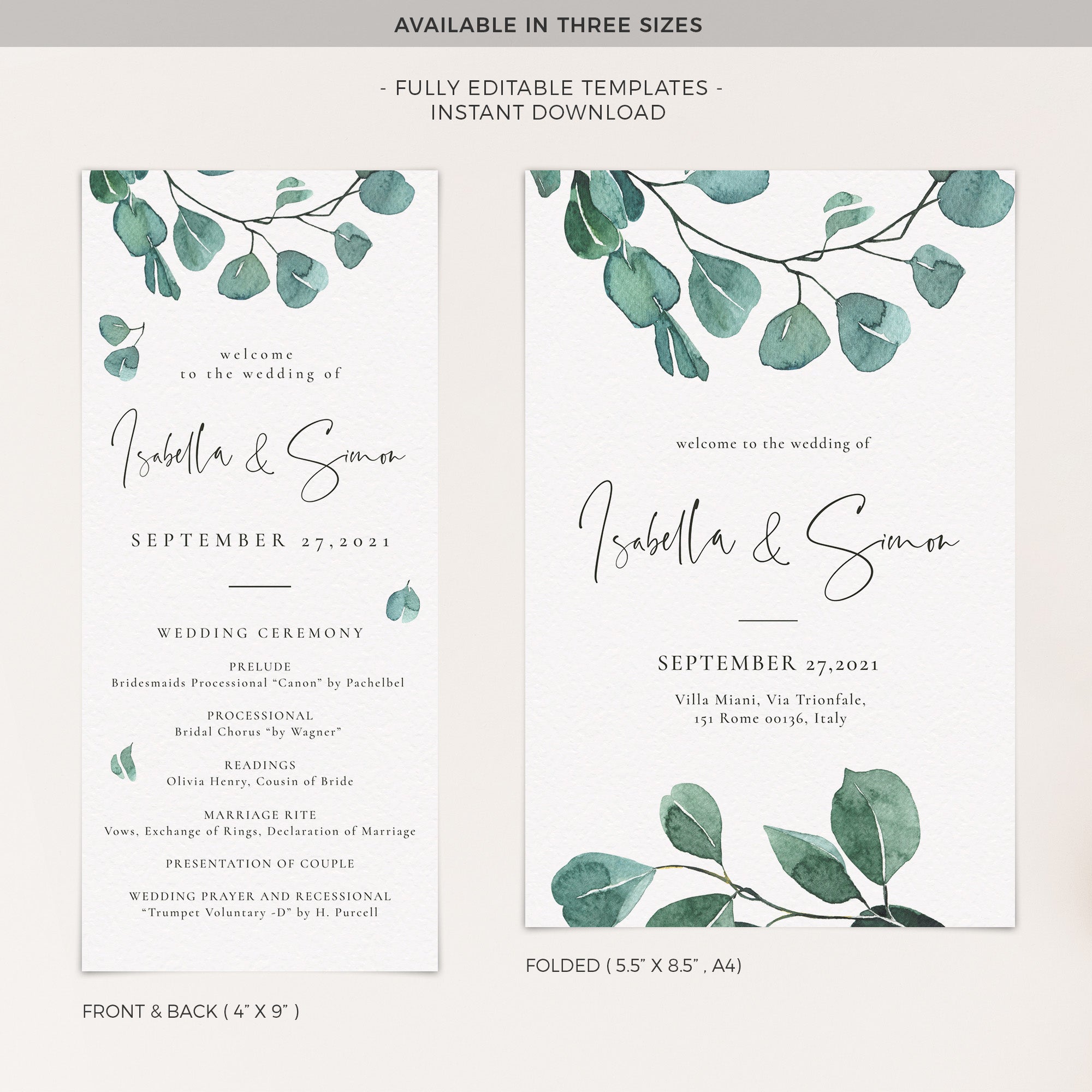 Luisa | Printable Order Of Service Wedding