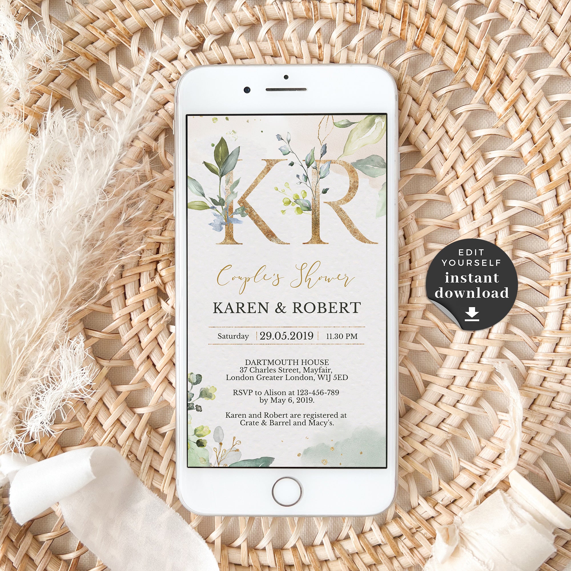 Flora | Rustic Couples Shower Digital Invitation