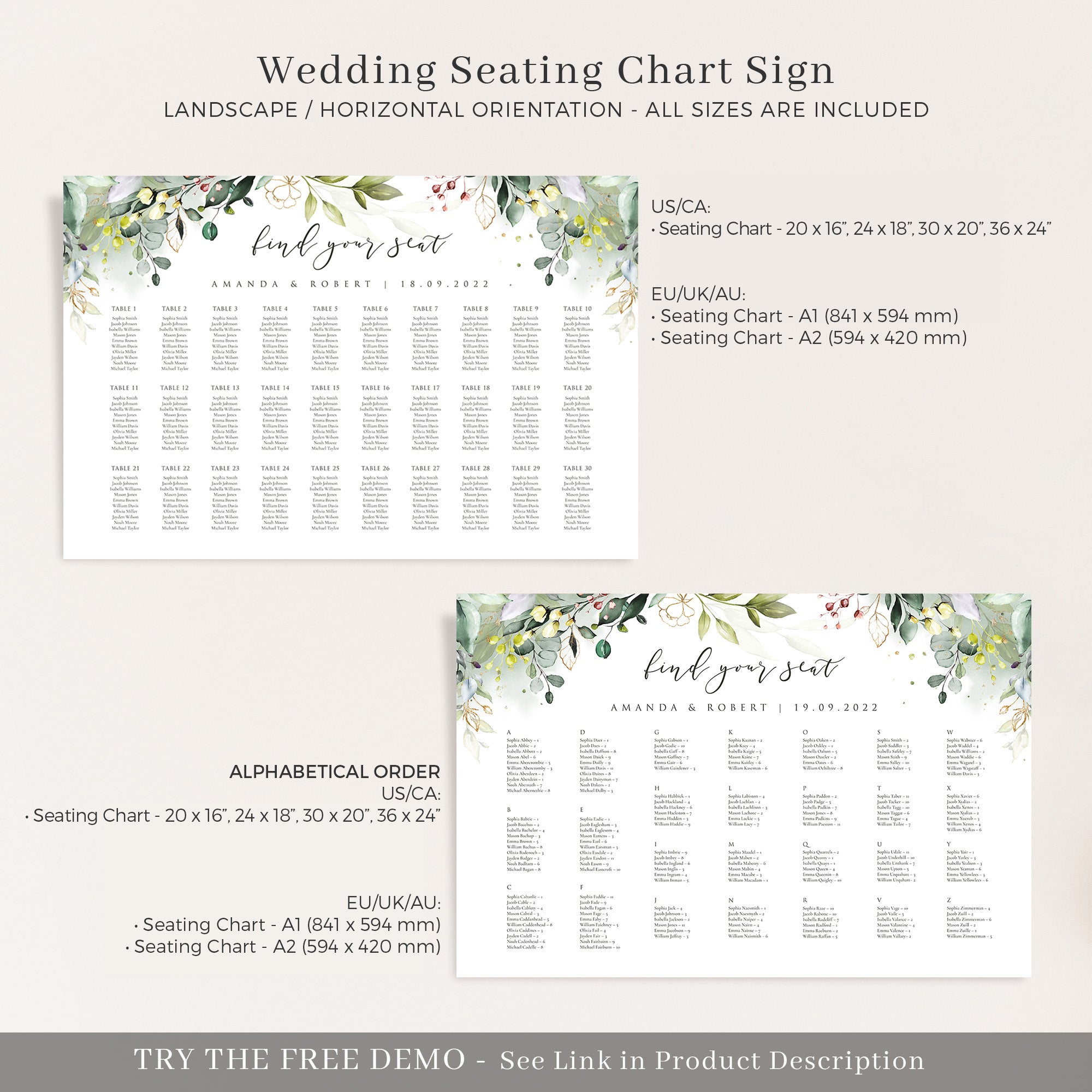 Flora | Printable Template for Seating Chart Wedding