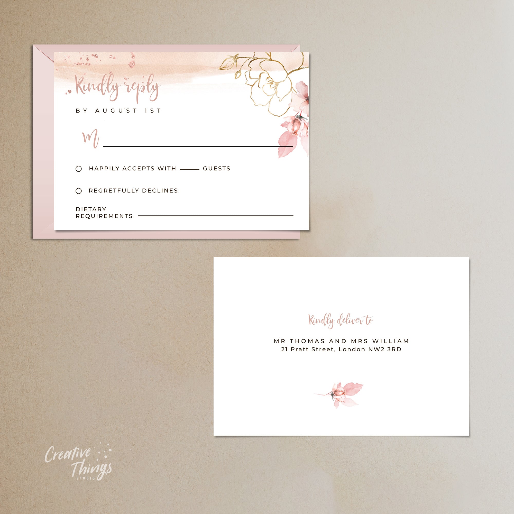 Aurora | Rose Gold Wedding Invitation Suite Template