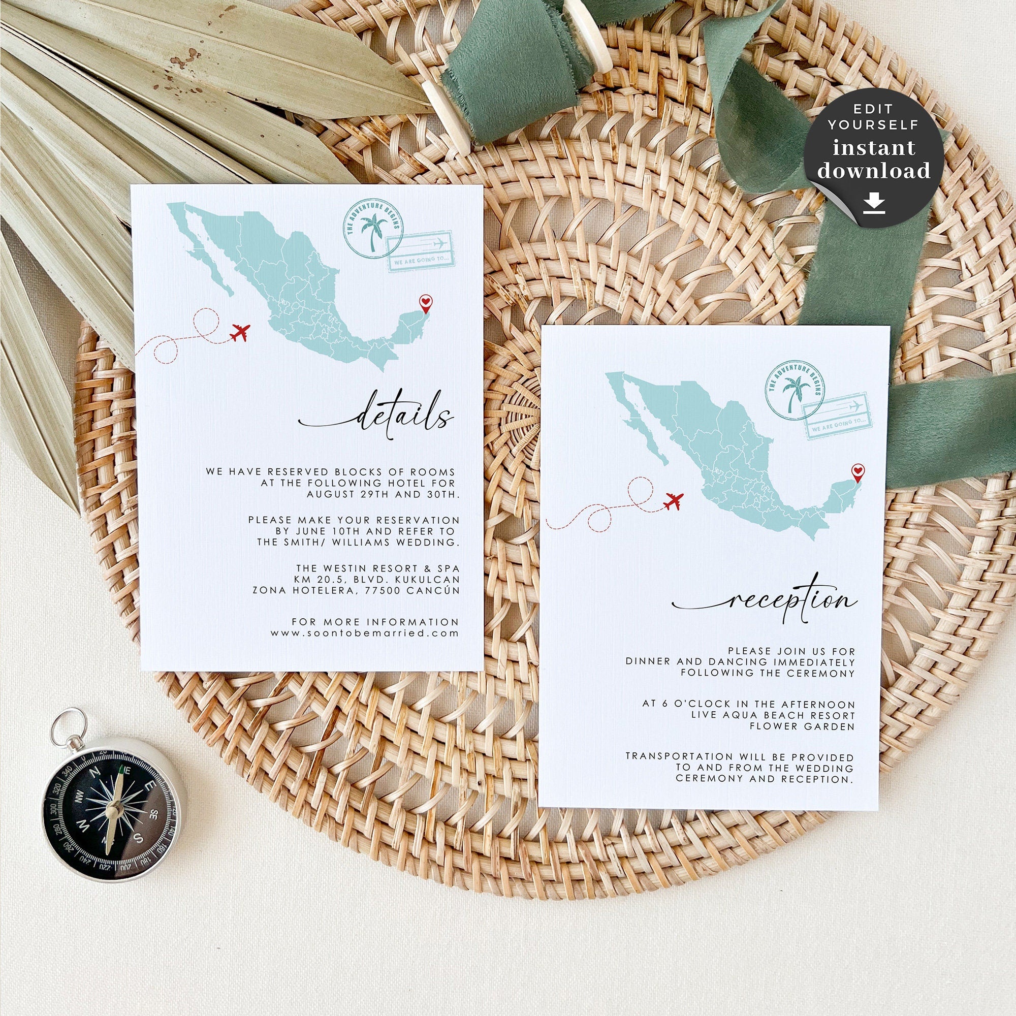 Mexico Destination Wedding Invitation Suite Template