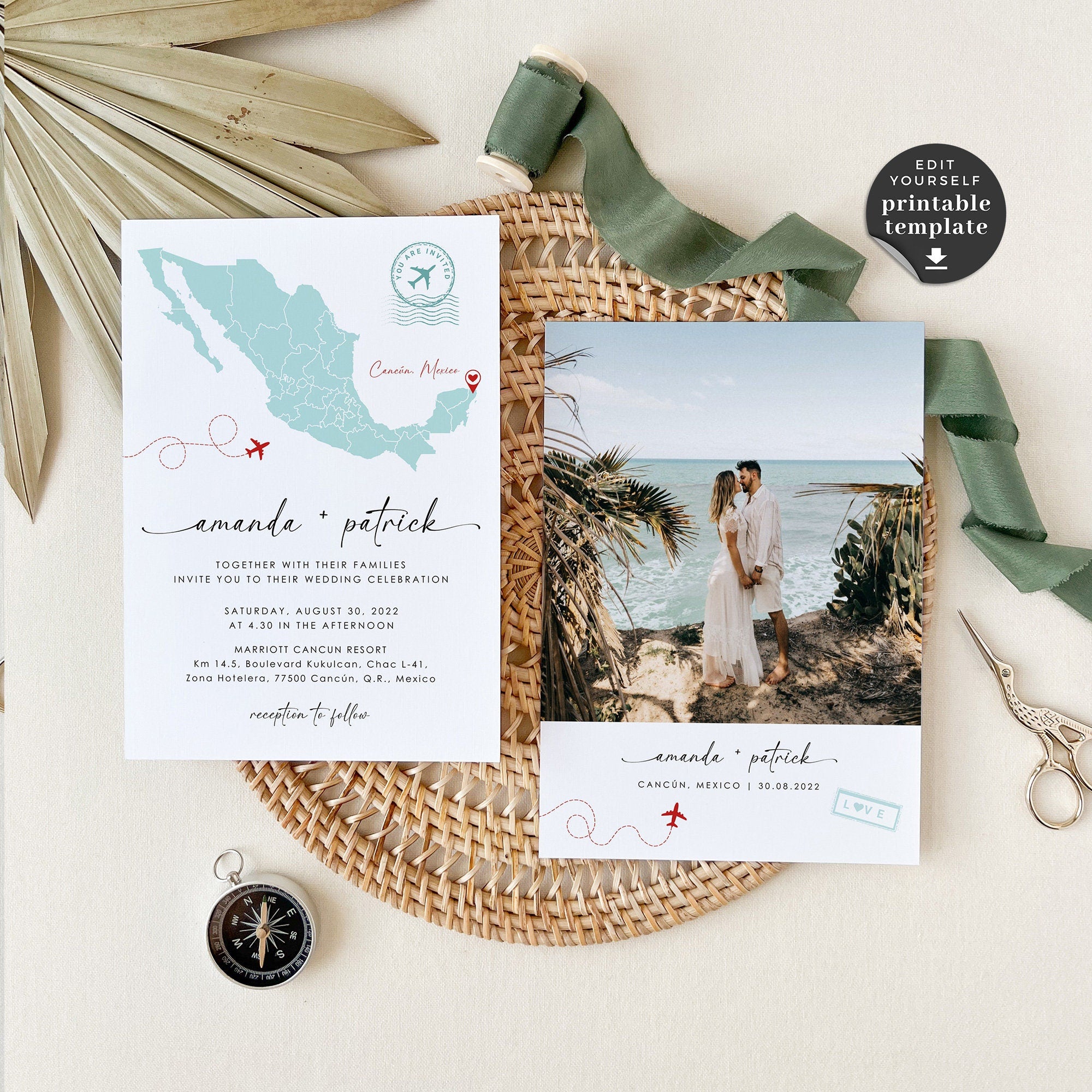 Mexico Destination Wedding Invitation Suite Template