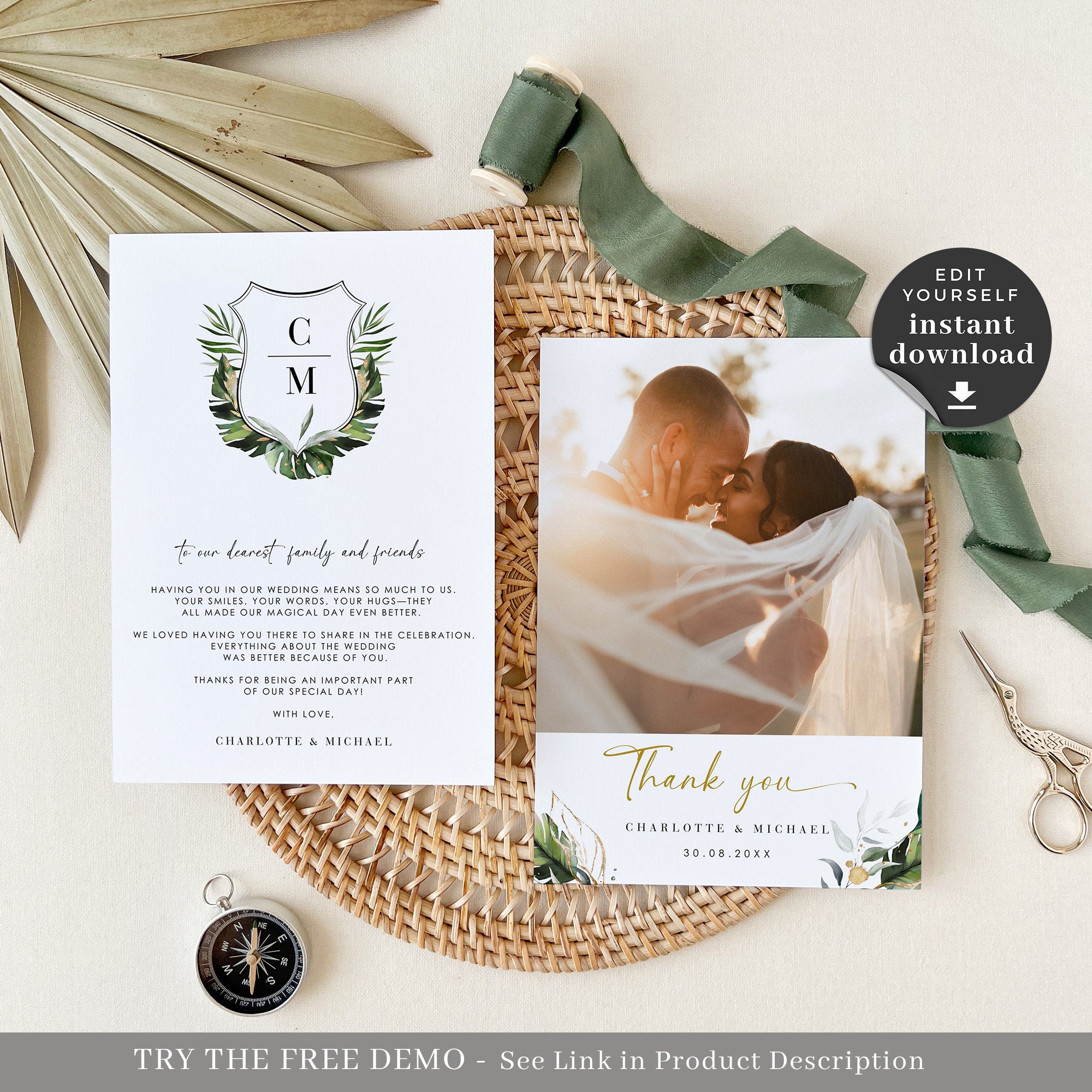 PALMA Tropical Wedding Thank You Cards Template