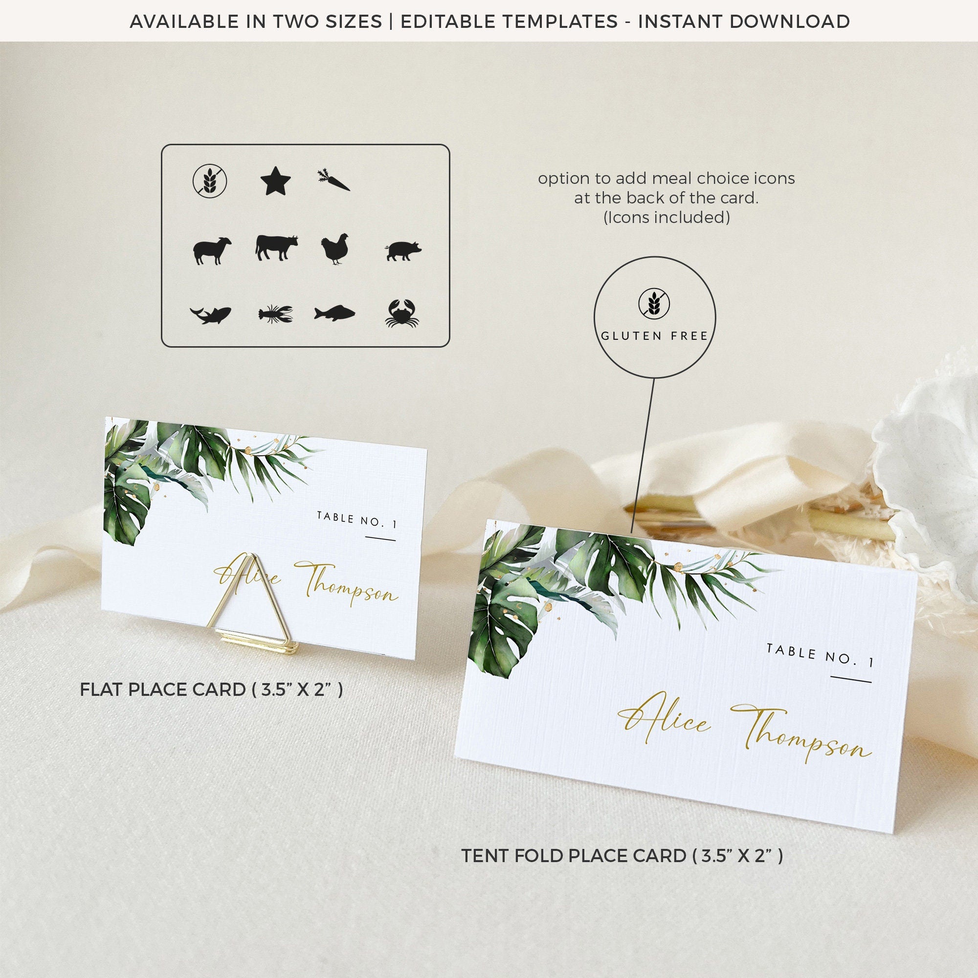 PALMA Tropical Wedding Place Cards Template