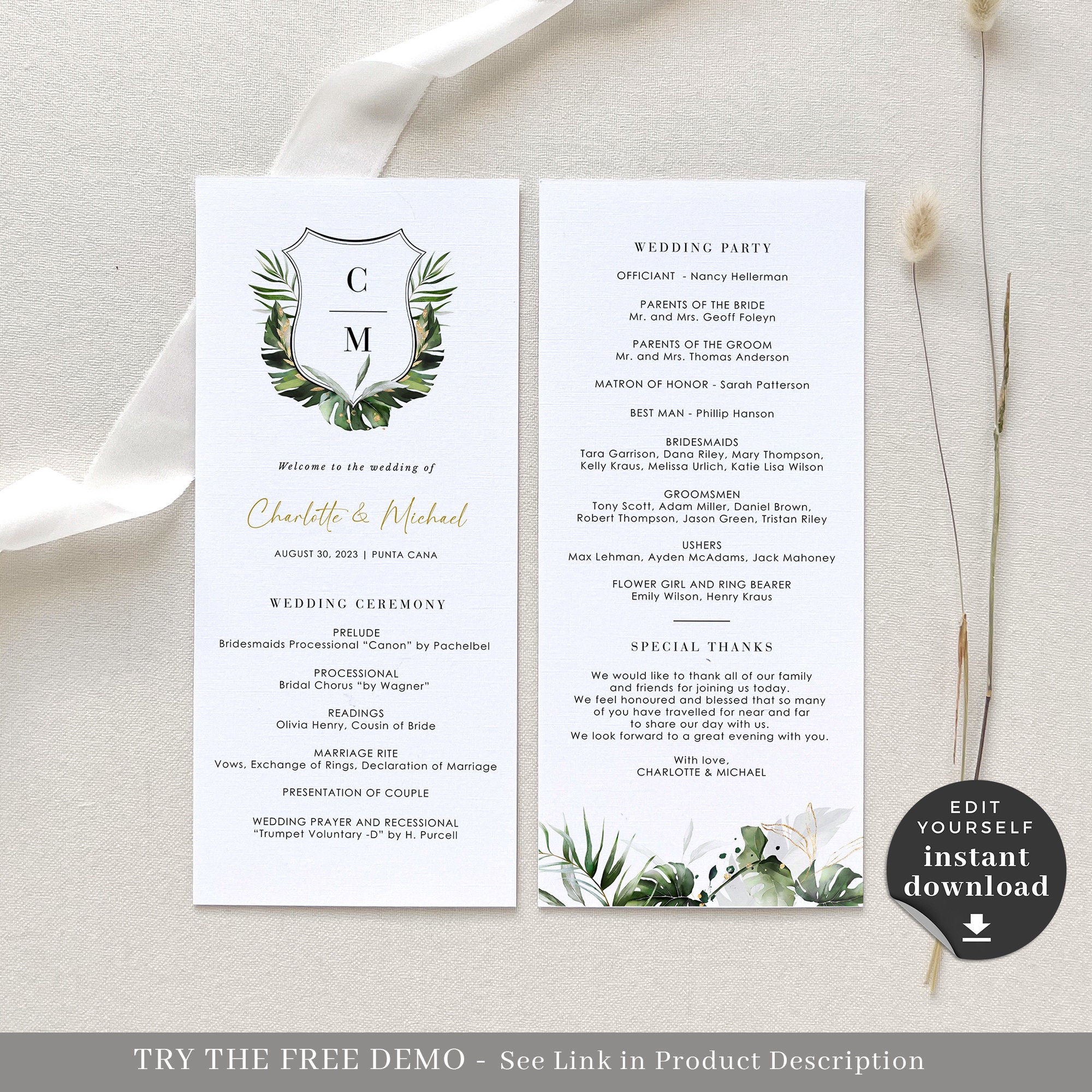 PALMA Template for Wedding Program Tropical