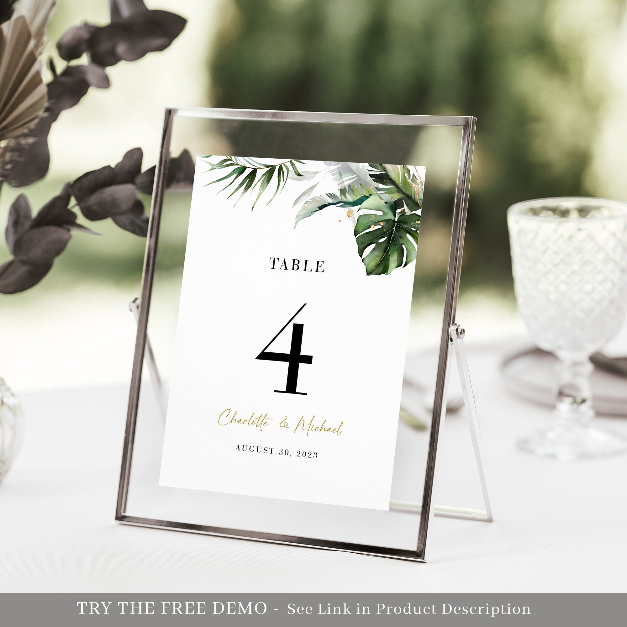 PALMA Tropical Wedding Table Numbers Template