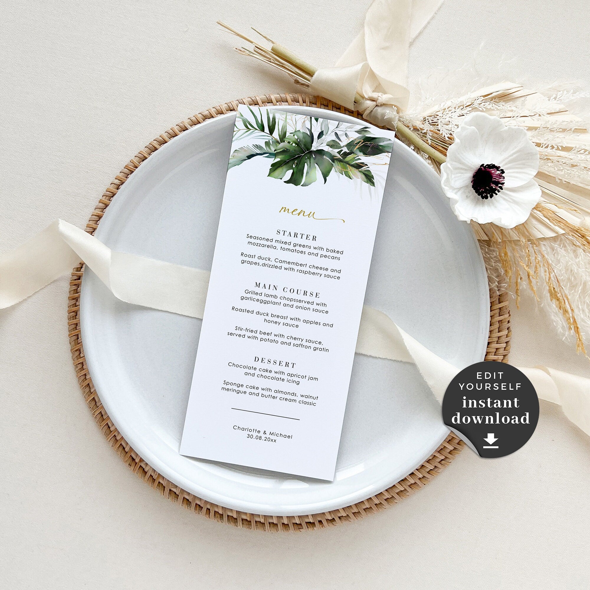 PALMA Menu Template for Wedding Tropical