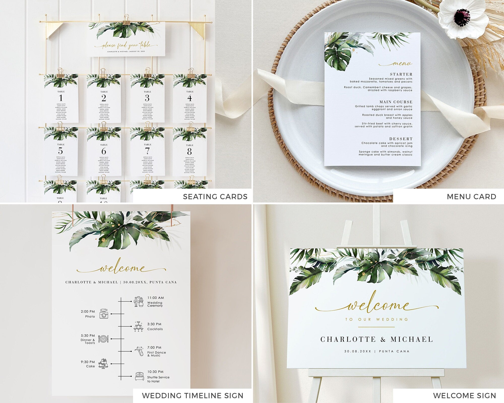 PALMA Tropical Wedding Printable Stationery Bundle Template