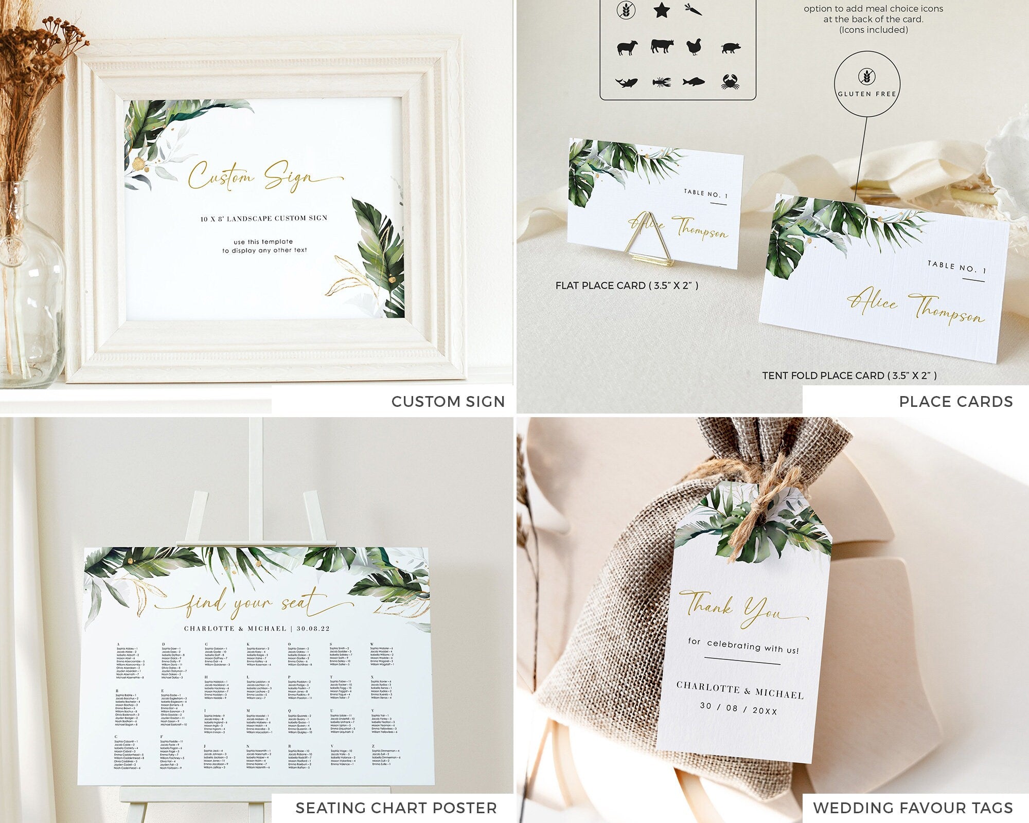PALMA Tropical Wedding Printable Stationery Bundle Template