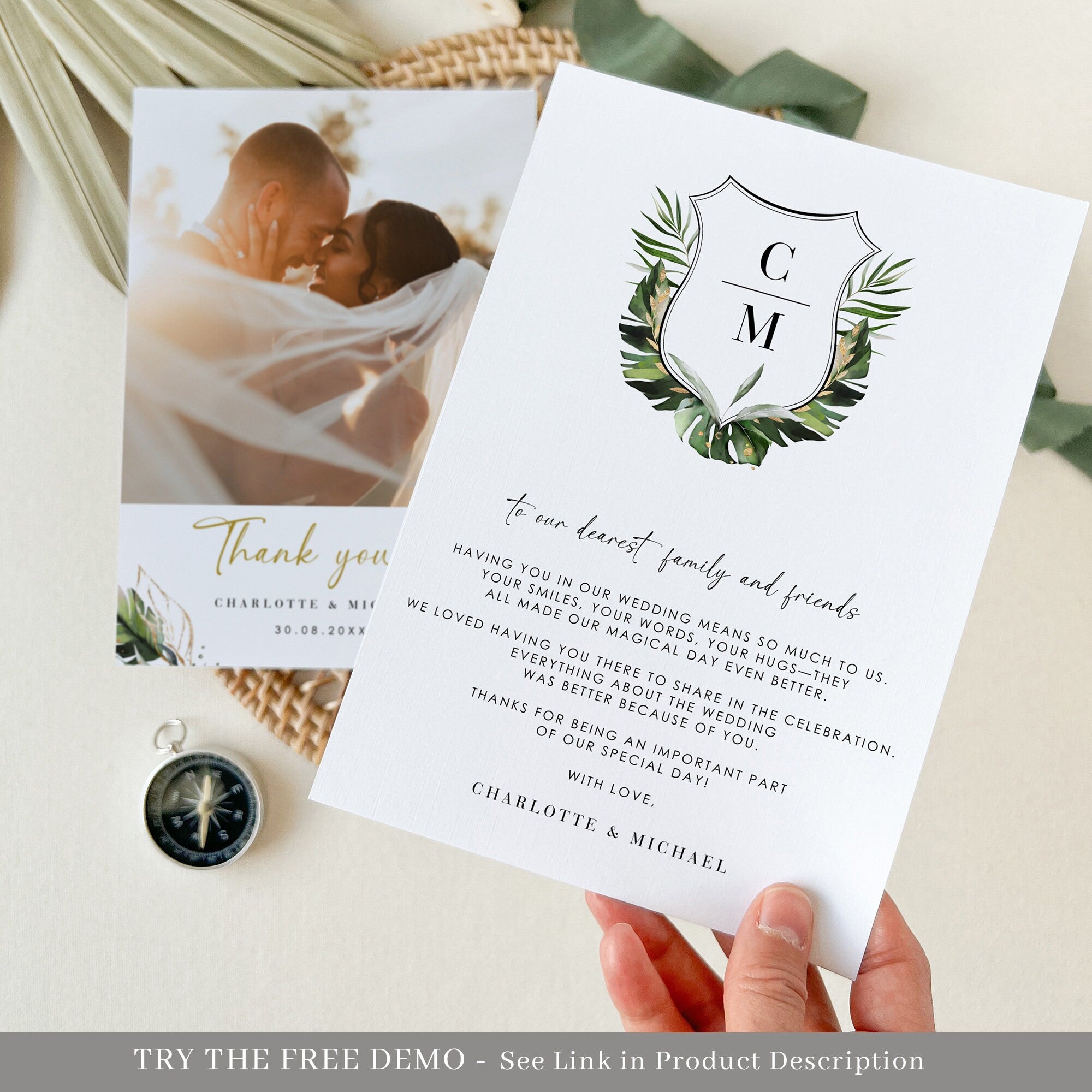 PALMA Tropical Wedding Thank You Cards Template