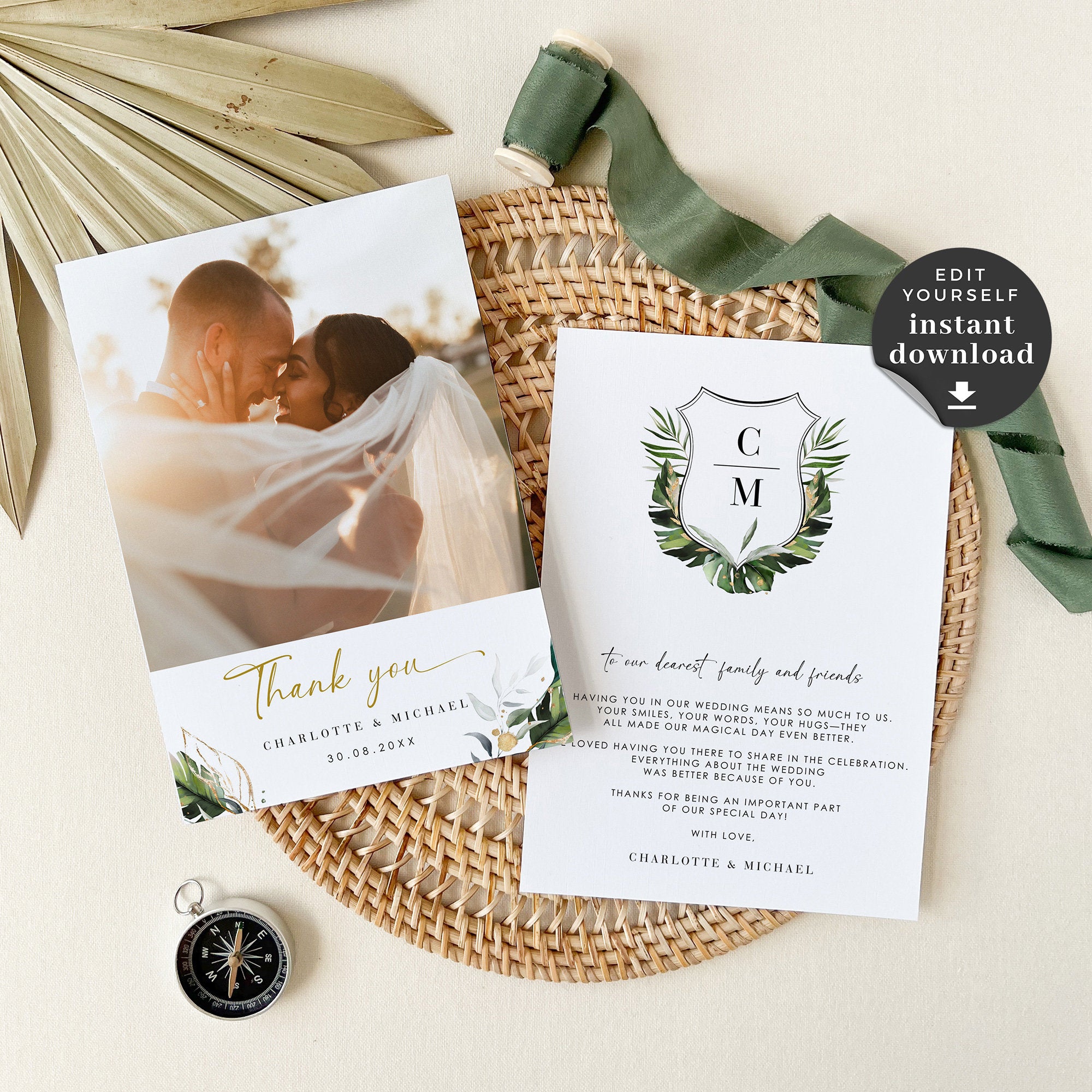 PALMA Tropical Wedding Thank You Cards Template