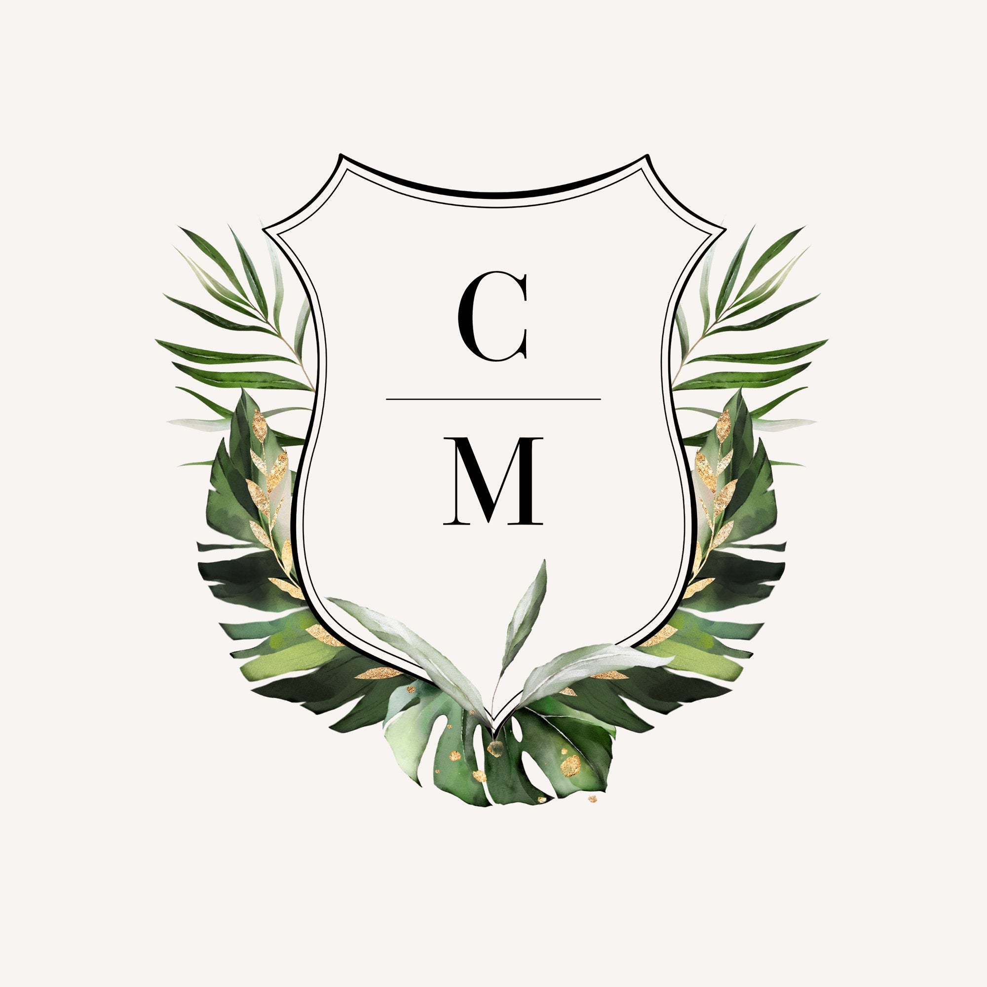PALMA Monogram with Initials Tropical Wedding Logo Template
