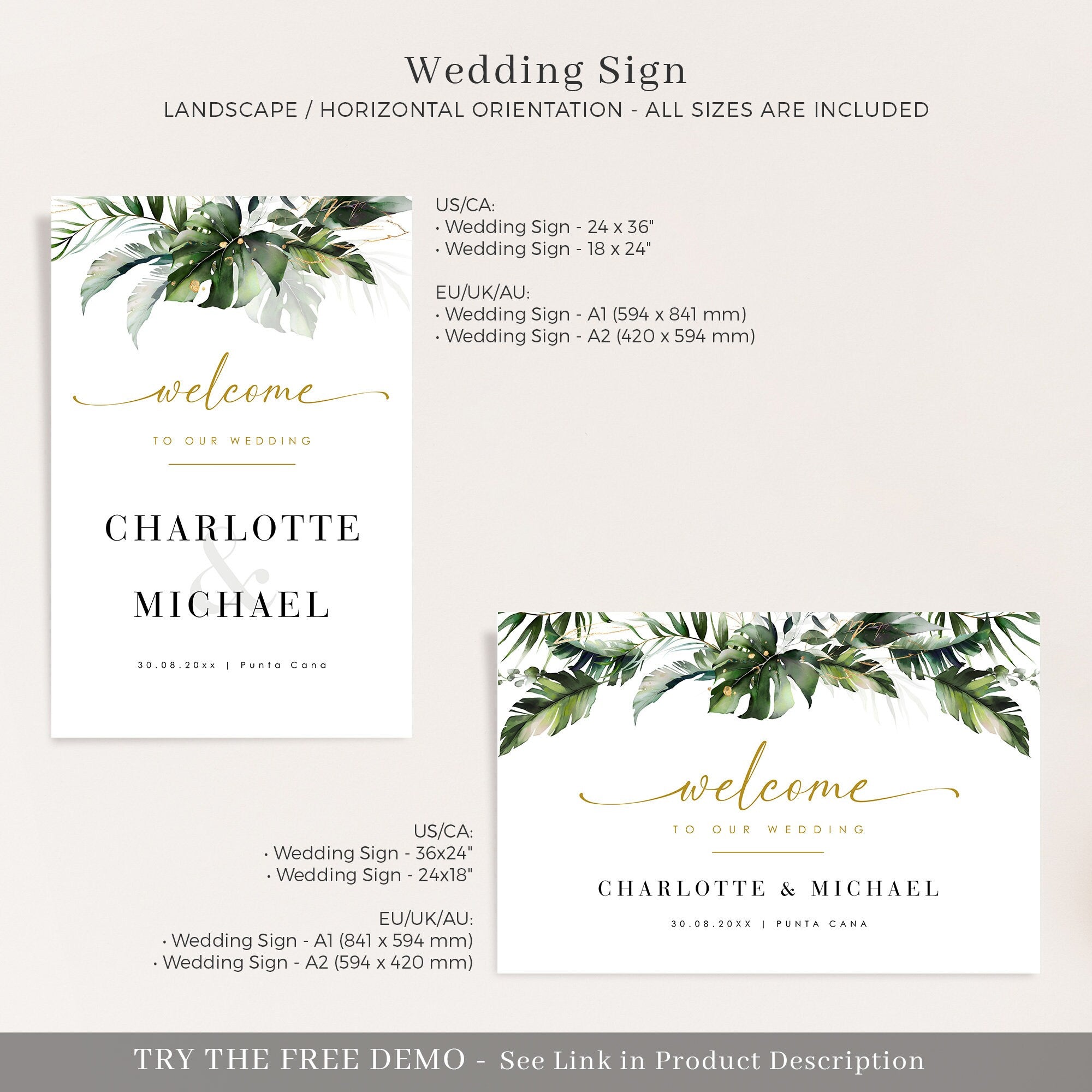 PALMA Tropical Welcome Wedding Sign Template