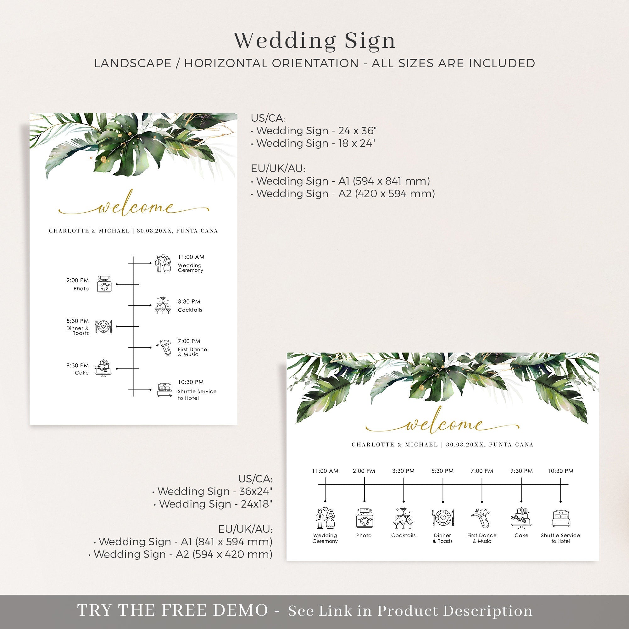 PALMA Wedding Day Timeline Sign Template