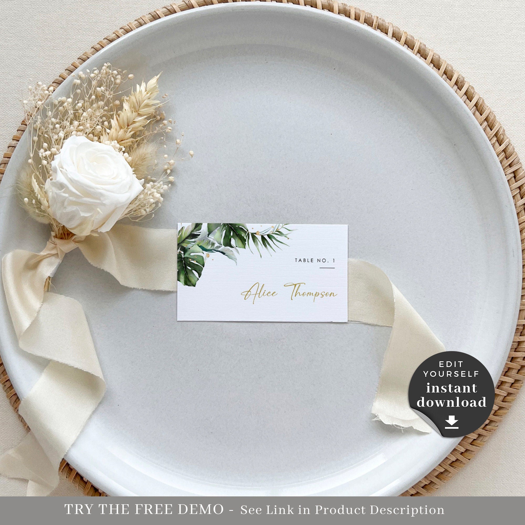 PALMA Tropical Wedding Place Cards Template
