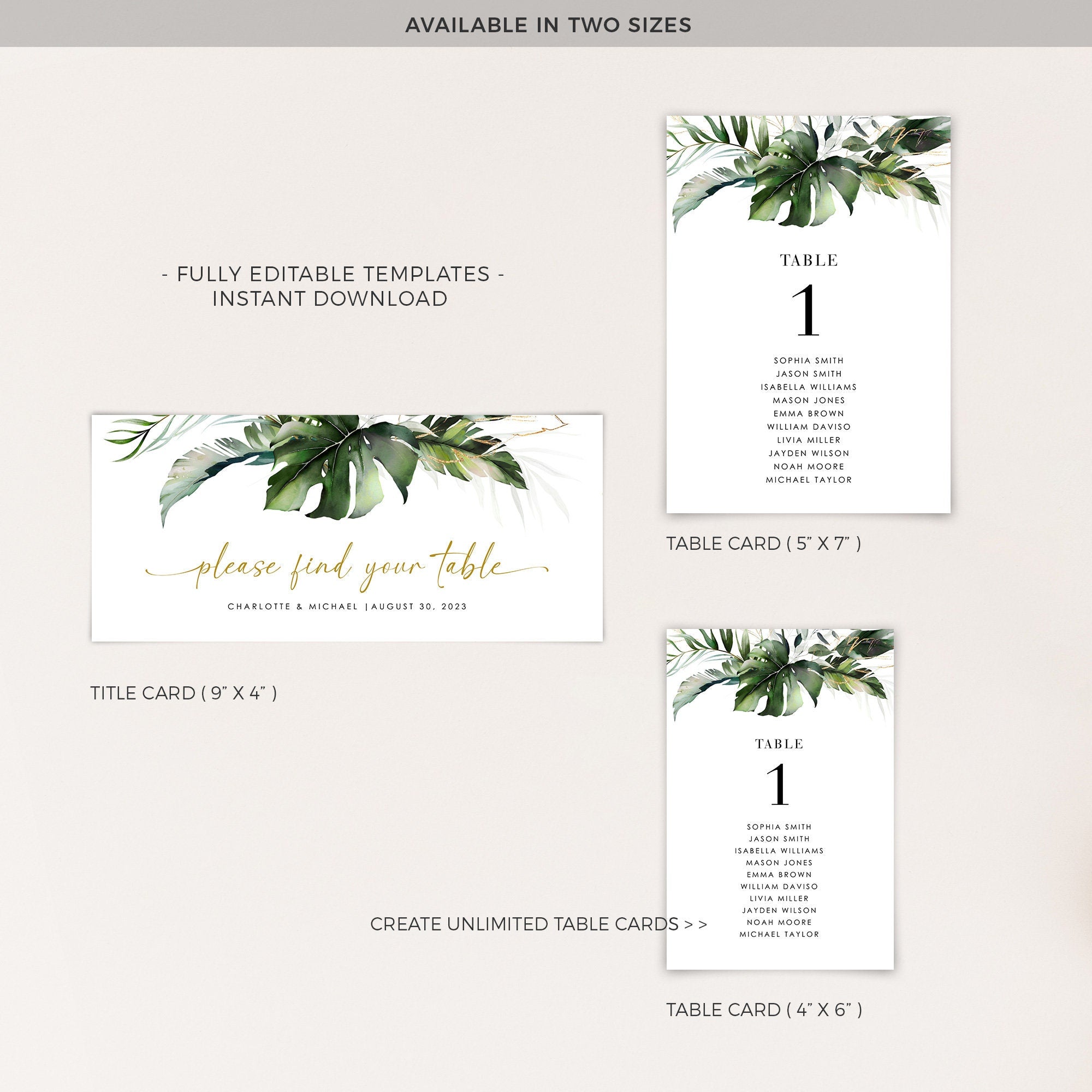 PALMA Tropical Wedding Seating Cards Template