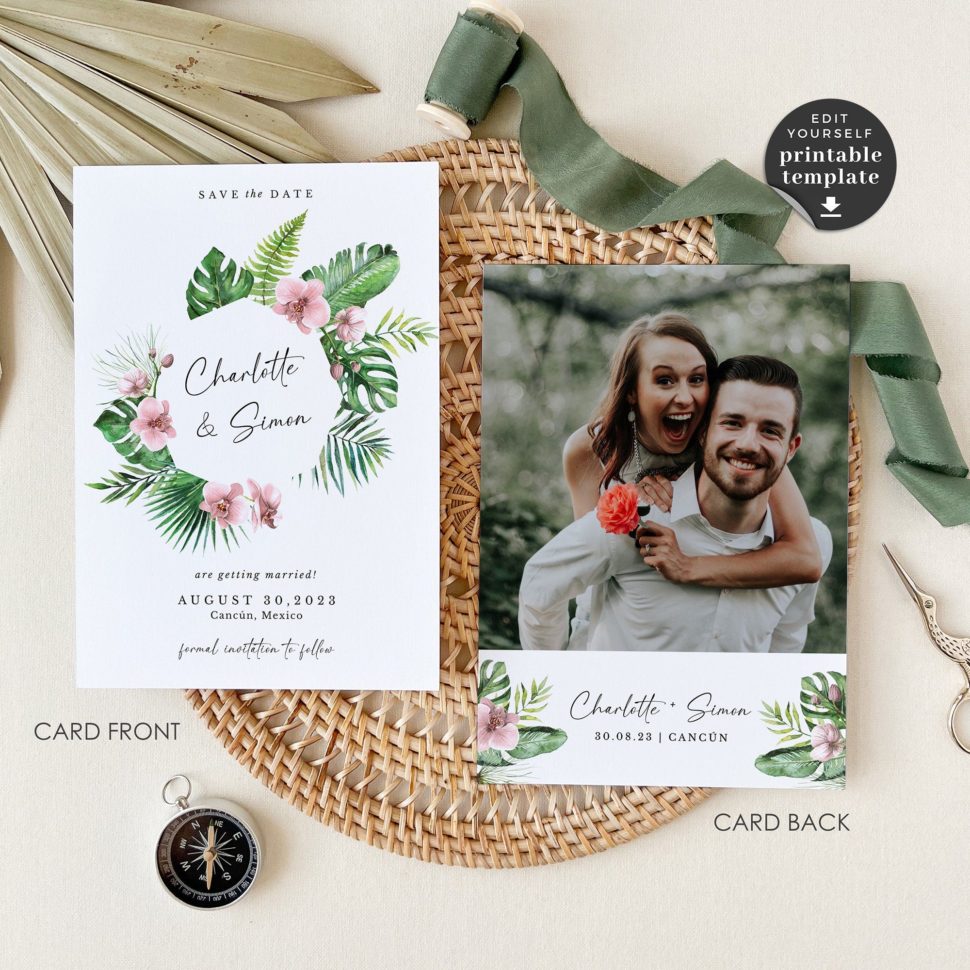 Tropical Flowers Save the Date Template