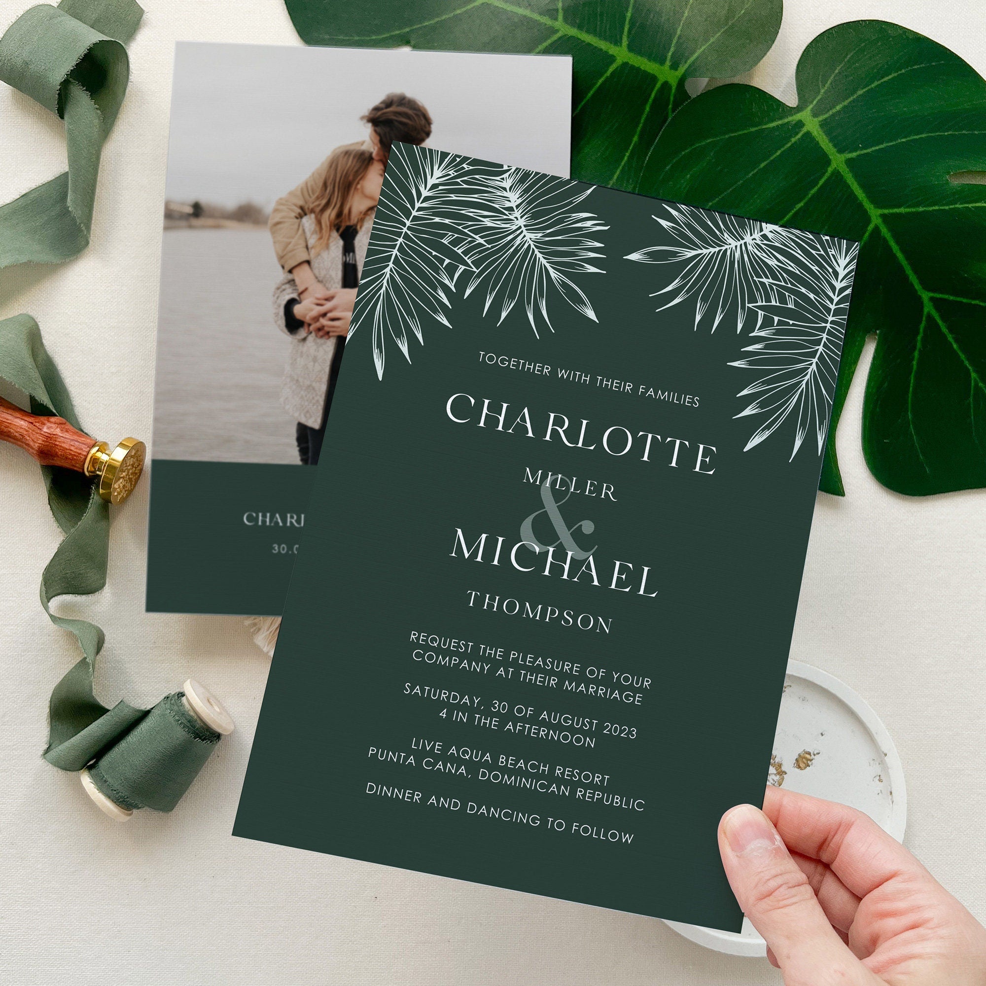 Minimal Tropical Wedding Invitation Template Set