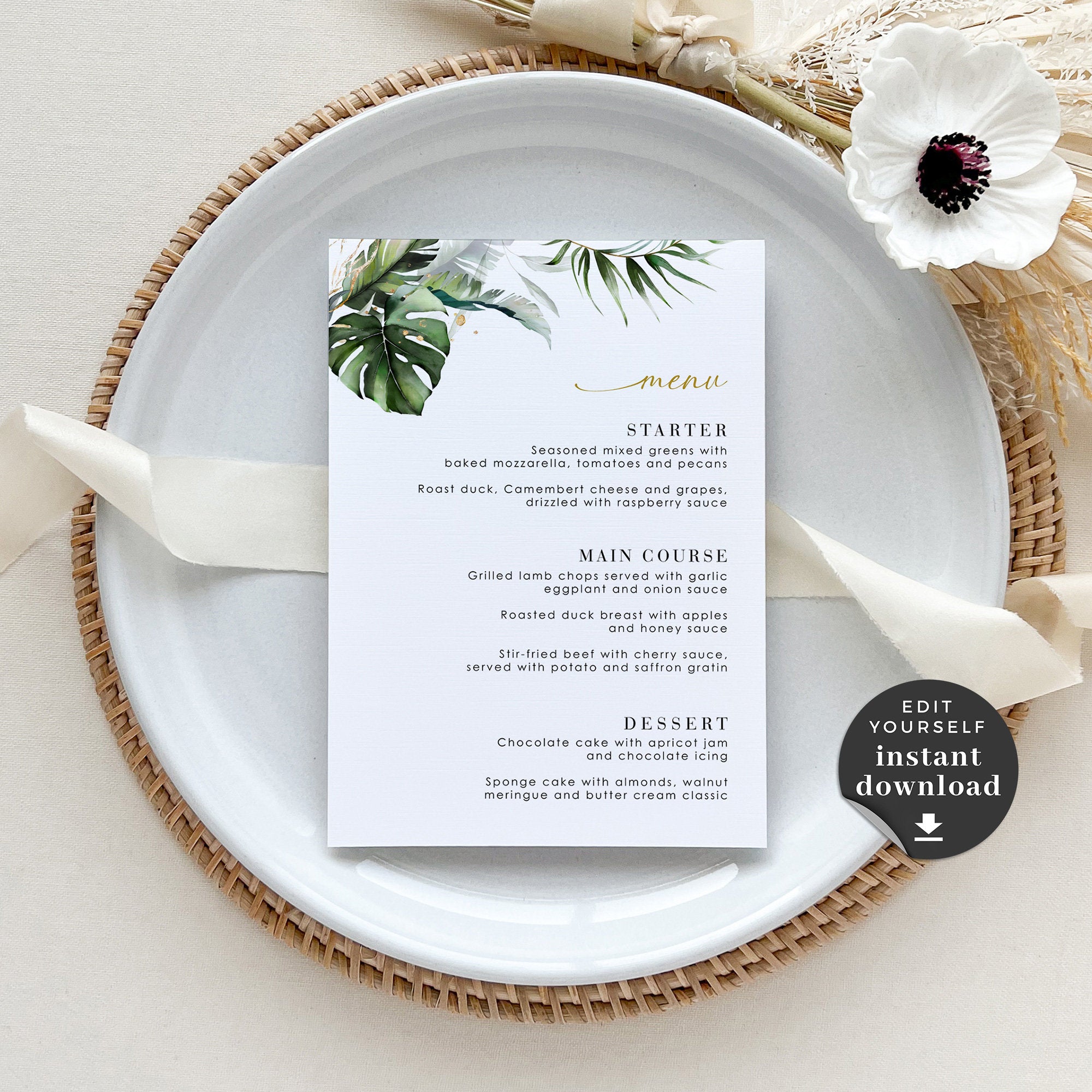 PALMA Menu Template for Wedding Tropical