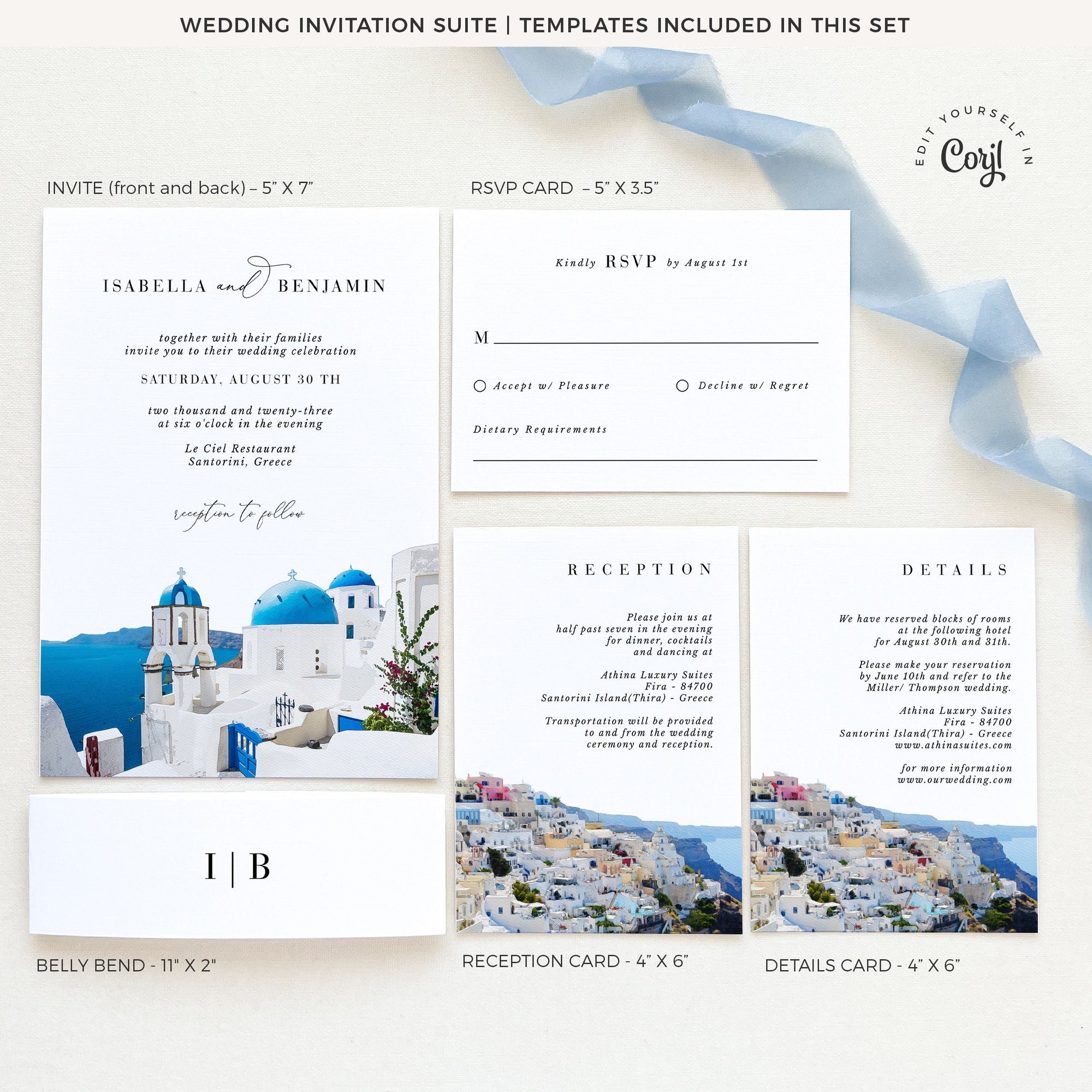 SANTORINI | Greece Wedding Invitation Suite Template