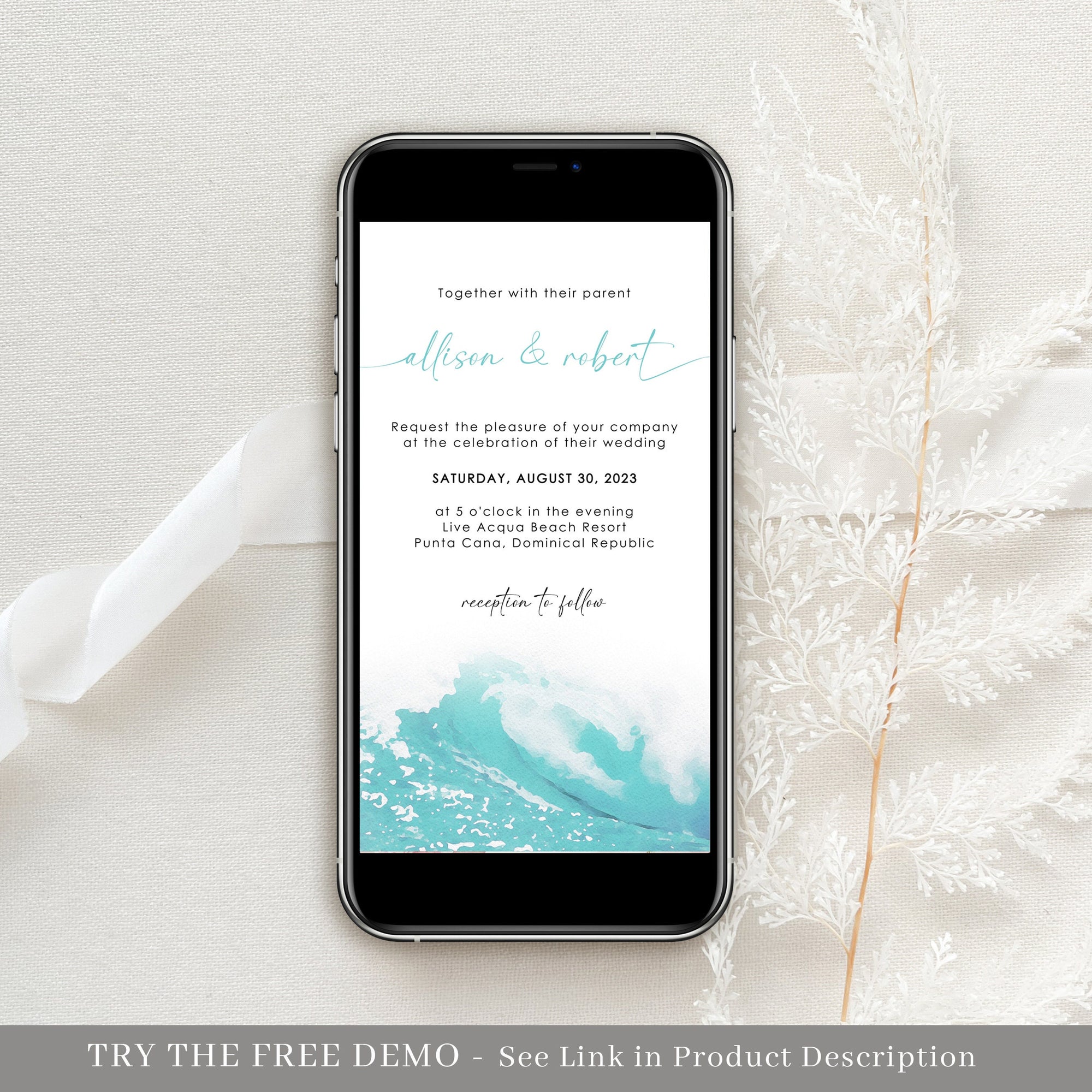Digital Wedding Invitation Beach Theme