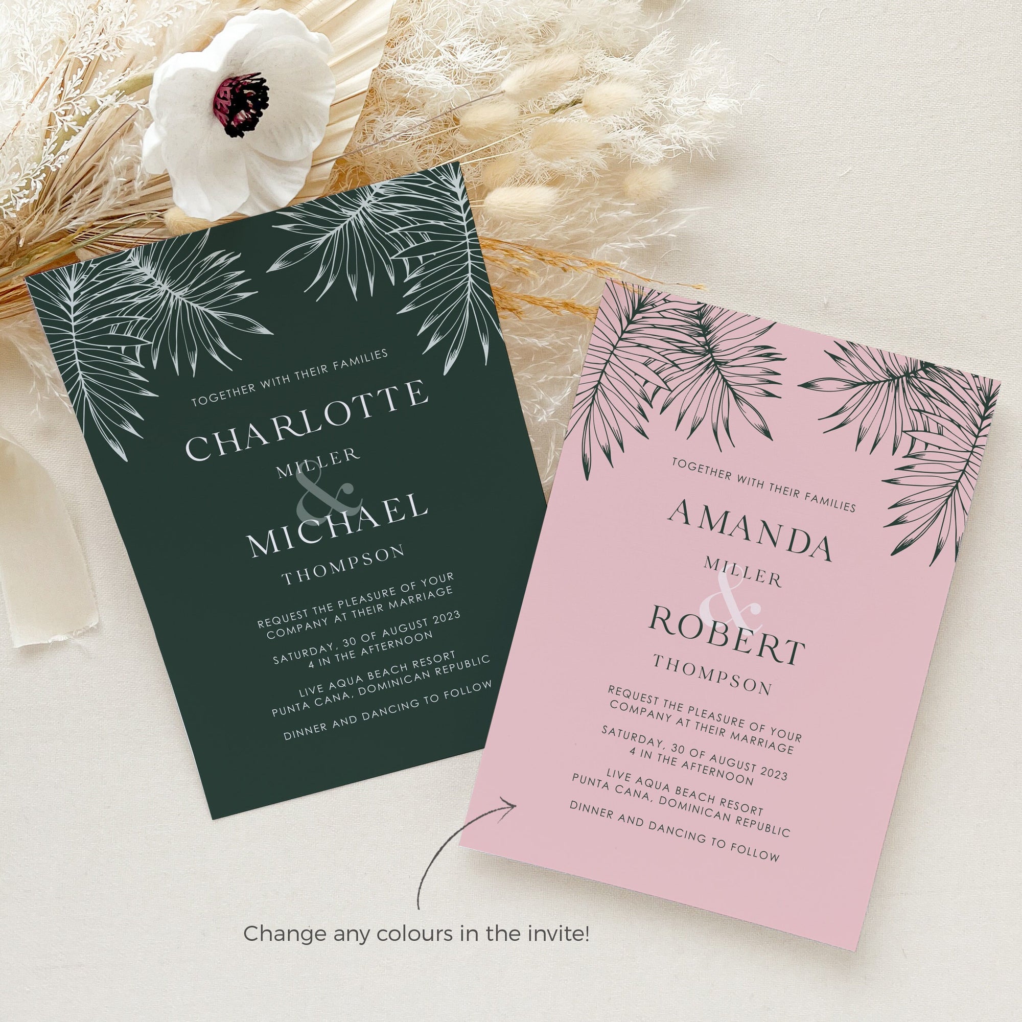Tropical Palm Leaves Wedding Invitation Template