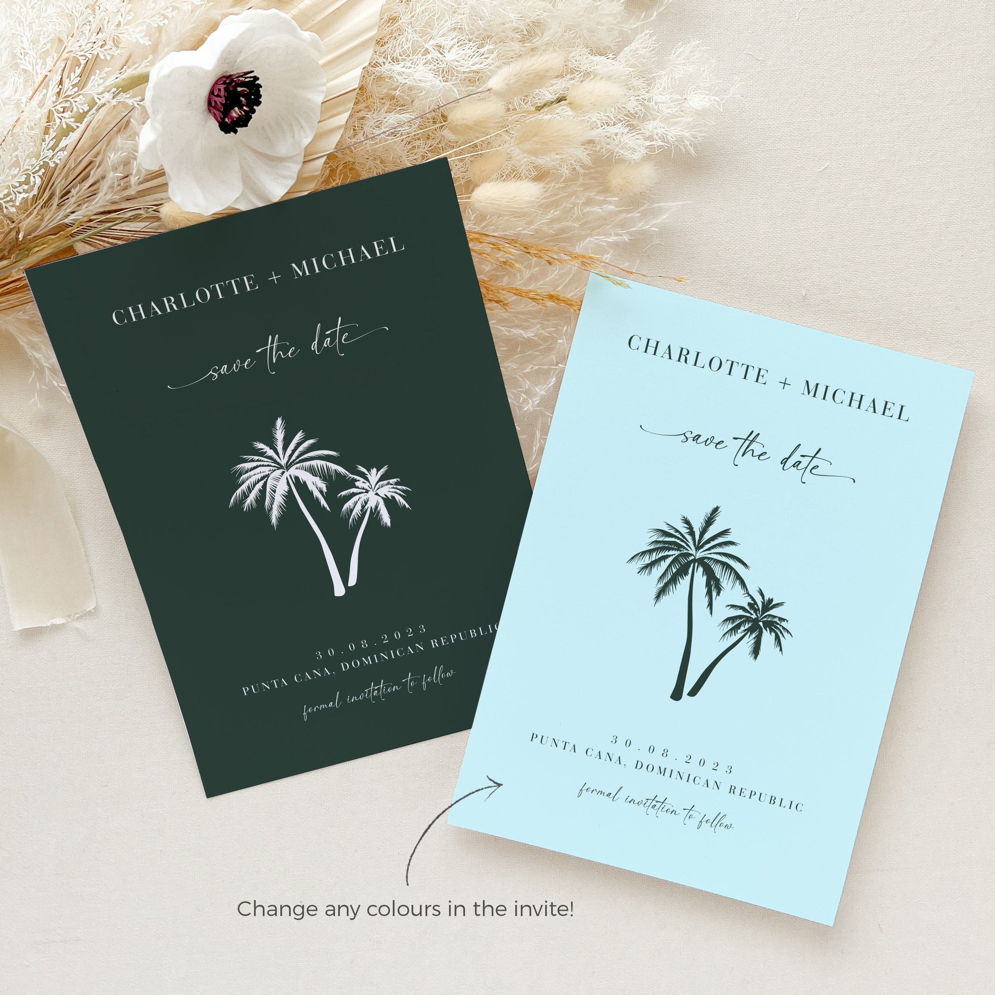 Tropical Palm Trees Save the Date Invitation Template