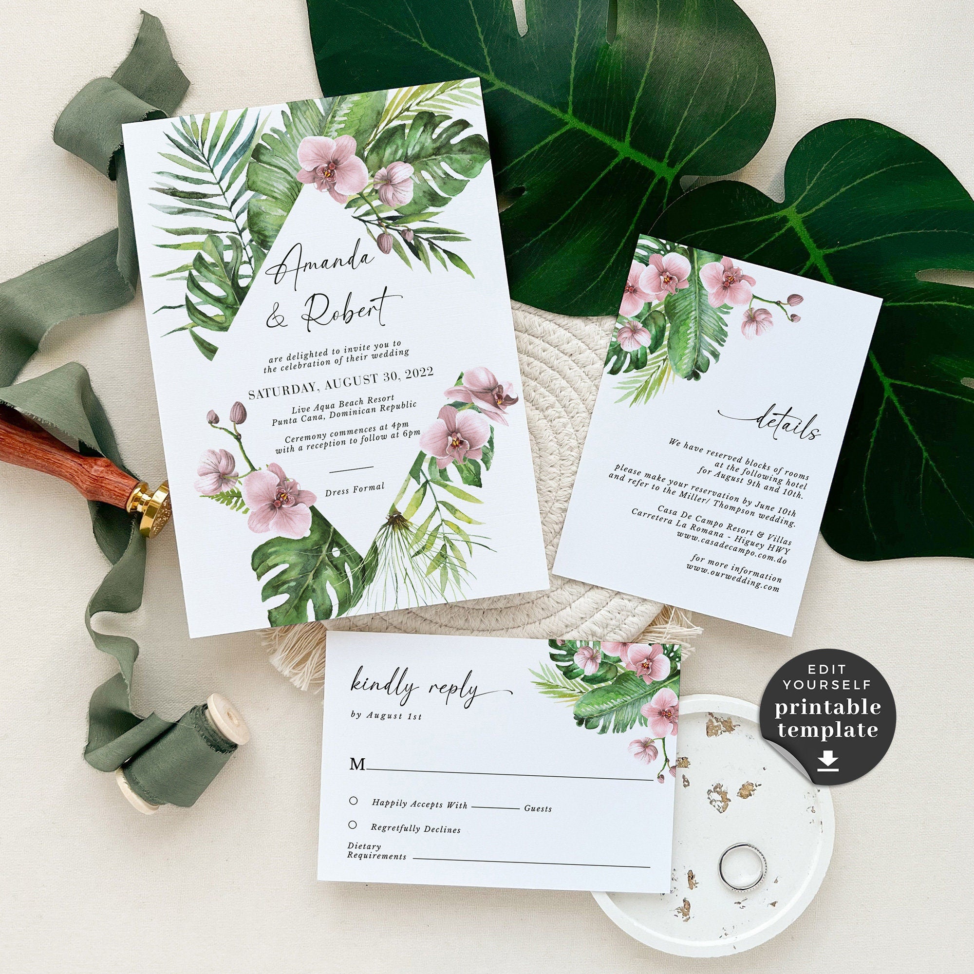 Hawaii Wedding Invitation Template Suite