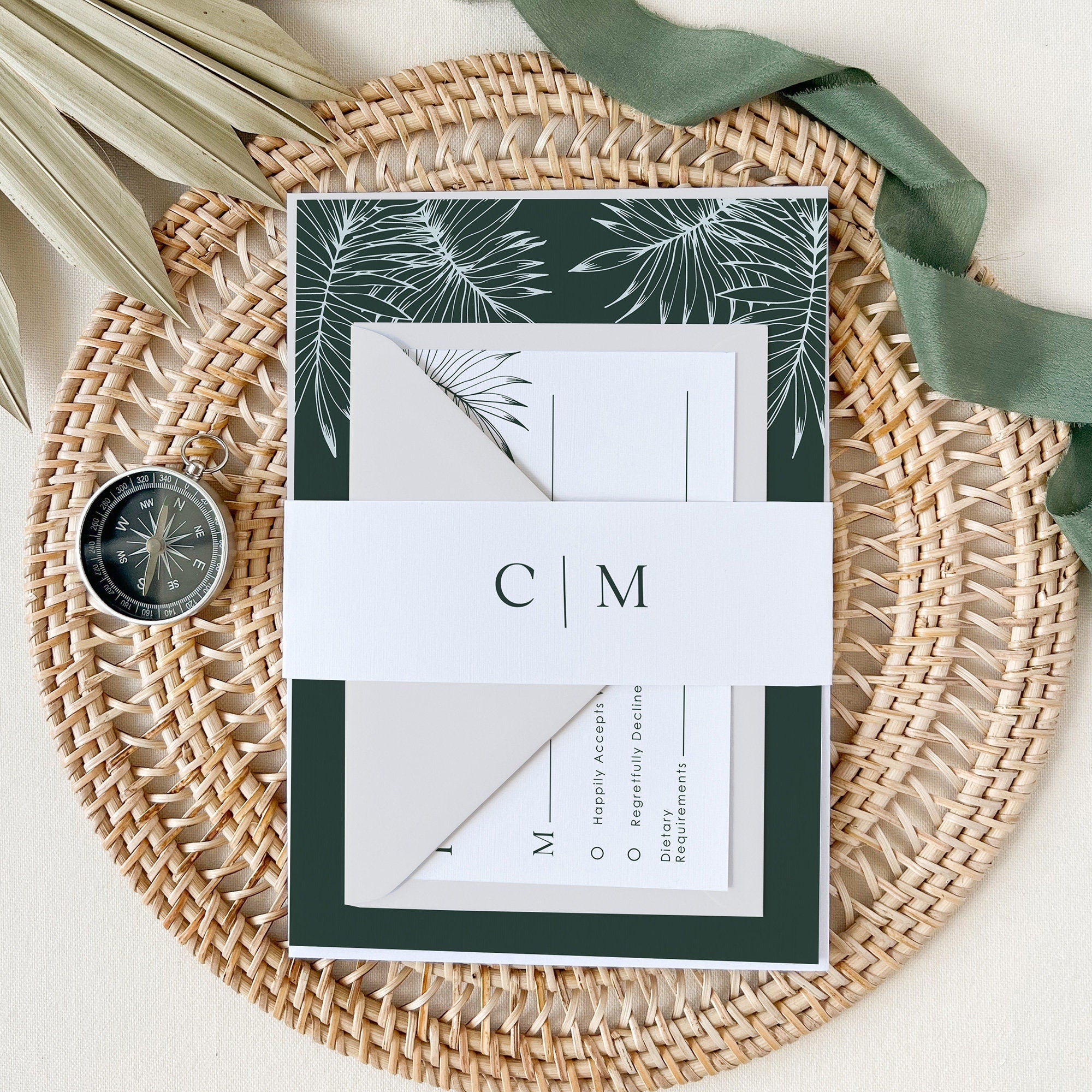 Minimal Tropical Wedding Invitation Template Set