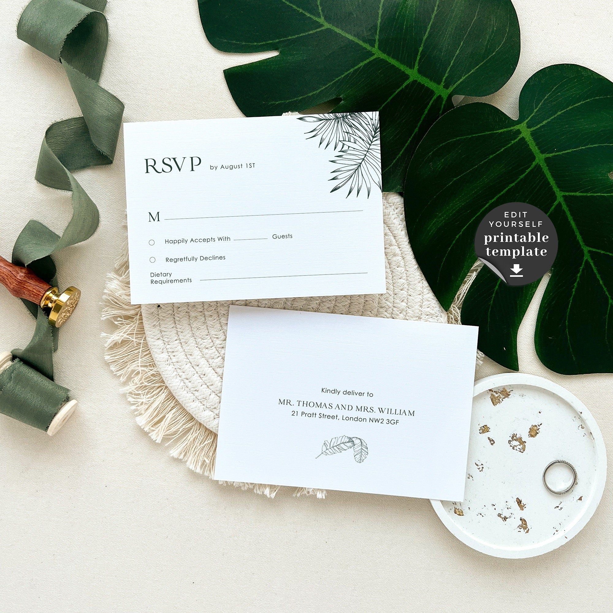 Minimal Tropical Wedding Invitation Template Set