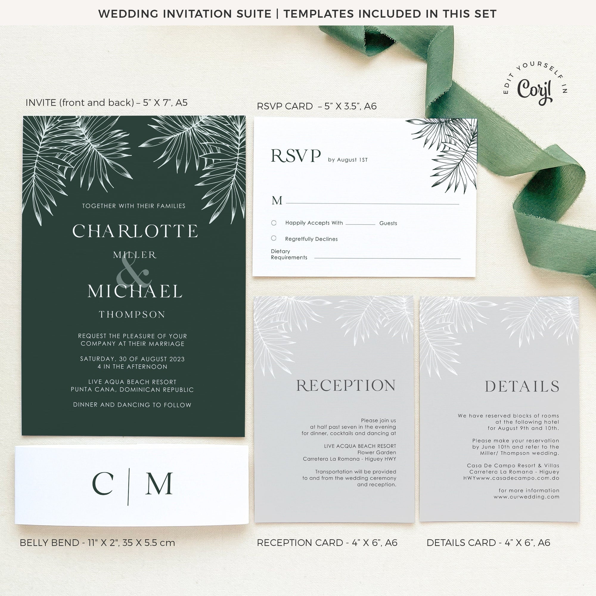 Minimal Tropical Wedding Invitation Template Set