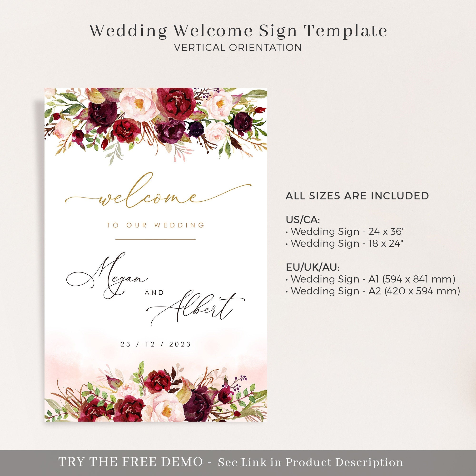 Rosita | Burgundy &amp; Blush Wedding Ceremony Sign Template