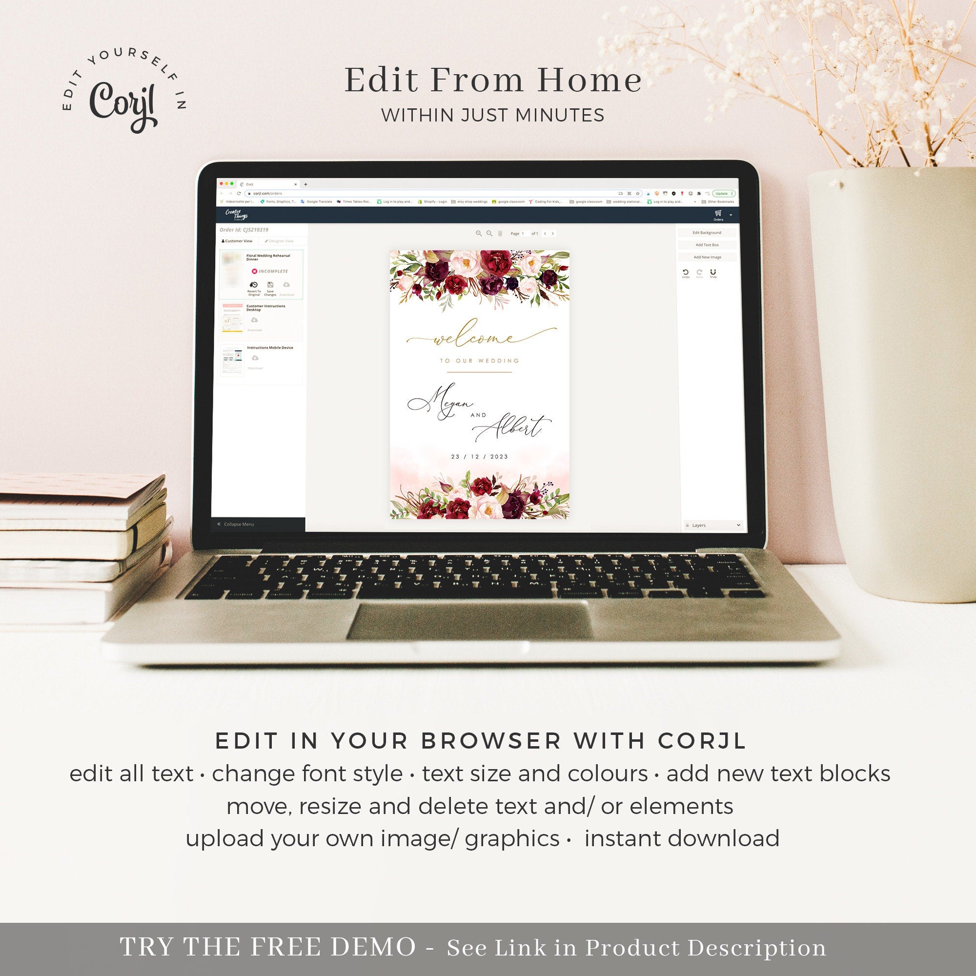 Rosita | Burgundy &amp; Blush Wedding Ceremony Sign Template