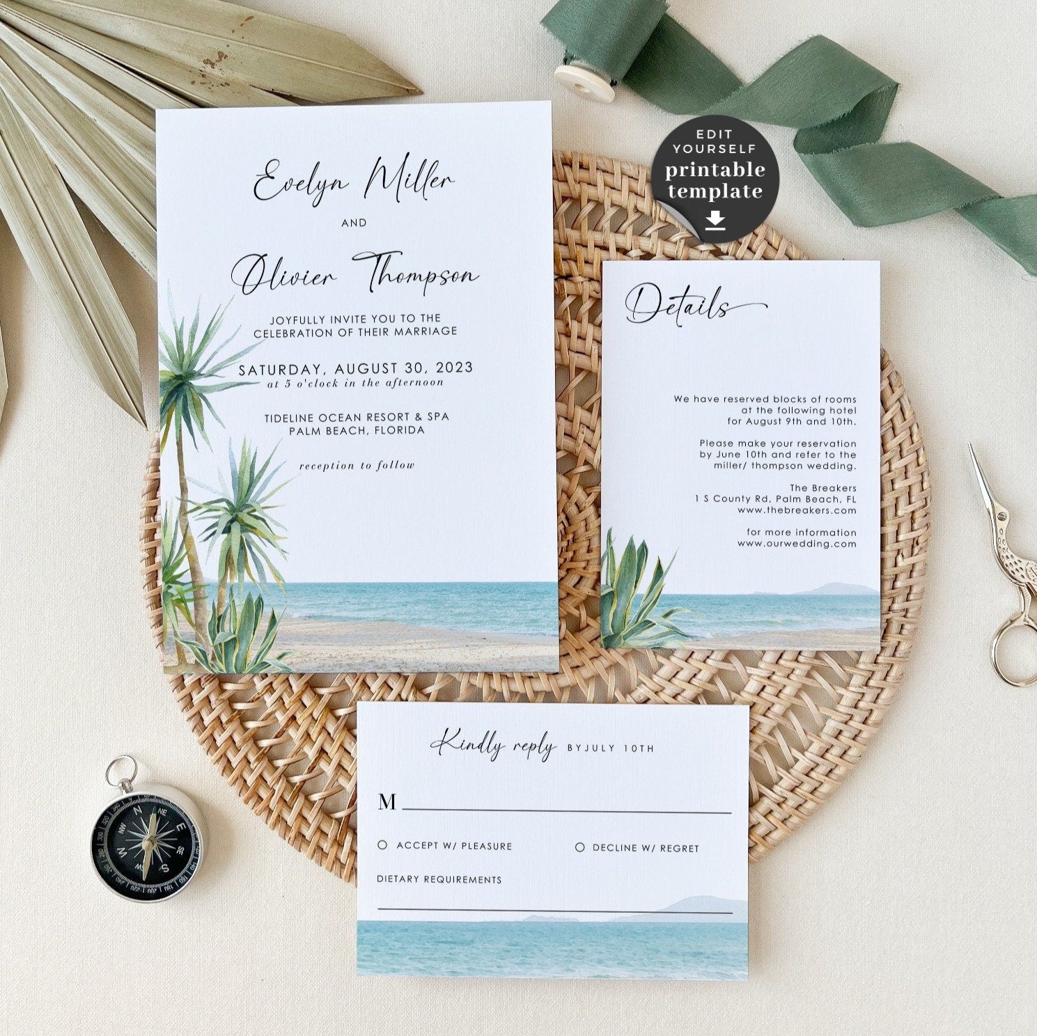Selma | Tropical Beach Wedding Invitation Set