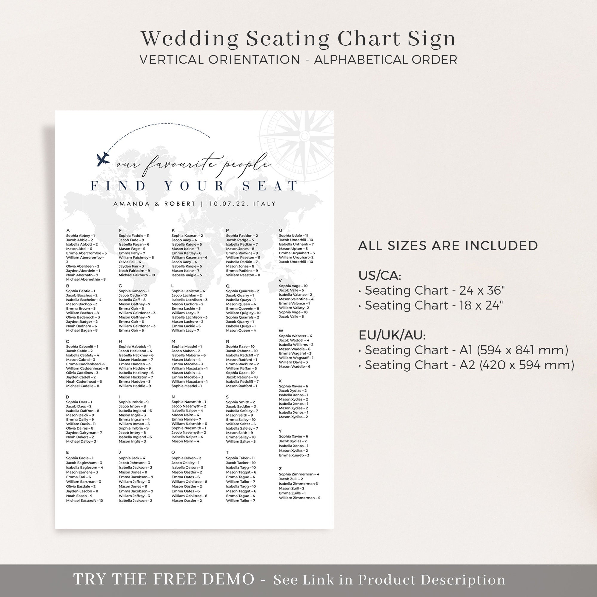 Alphabetical Seating Chart Template Travel Theme
