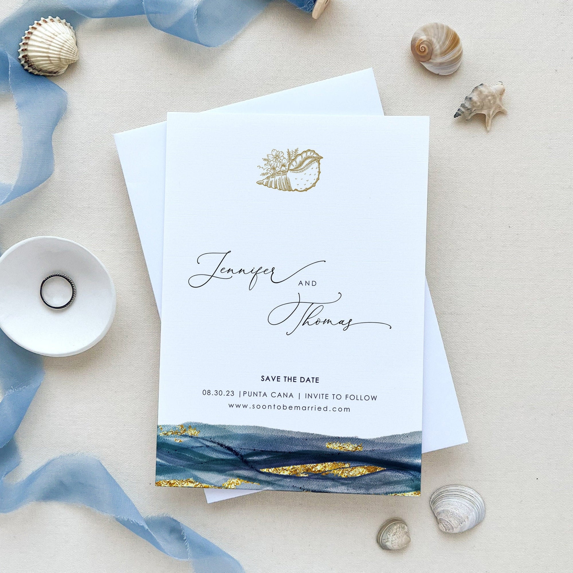 Noa | Navy &amp; Gold Nautical Save the Date Template