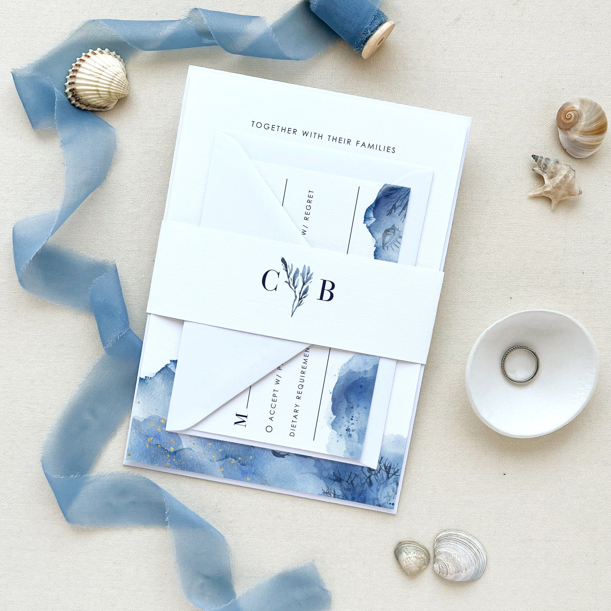 YLENIA Ocean Wedding Invitation Set Template With RSVP