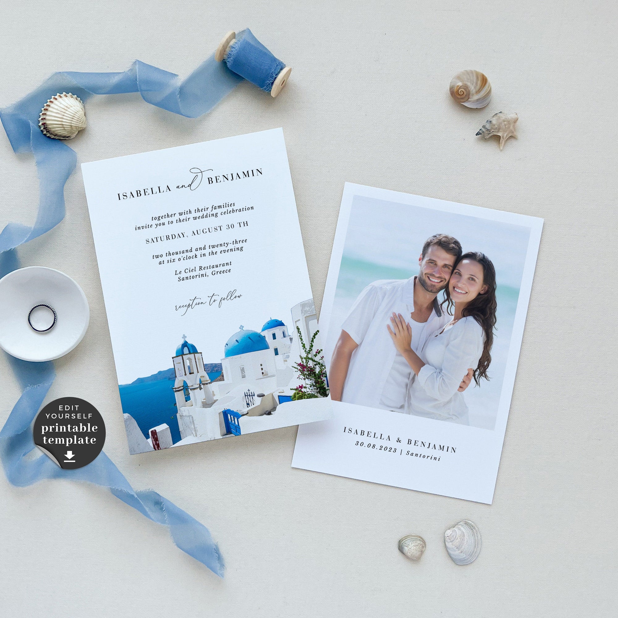 SANTORINI | Greece Wedding Invitation Suite Template