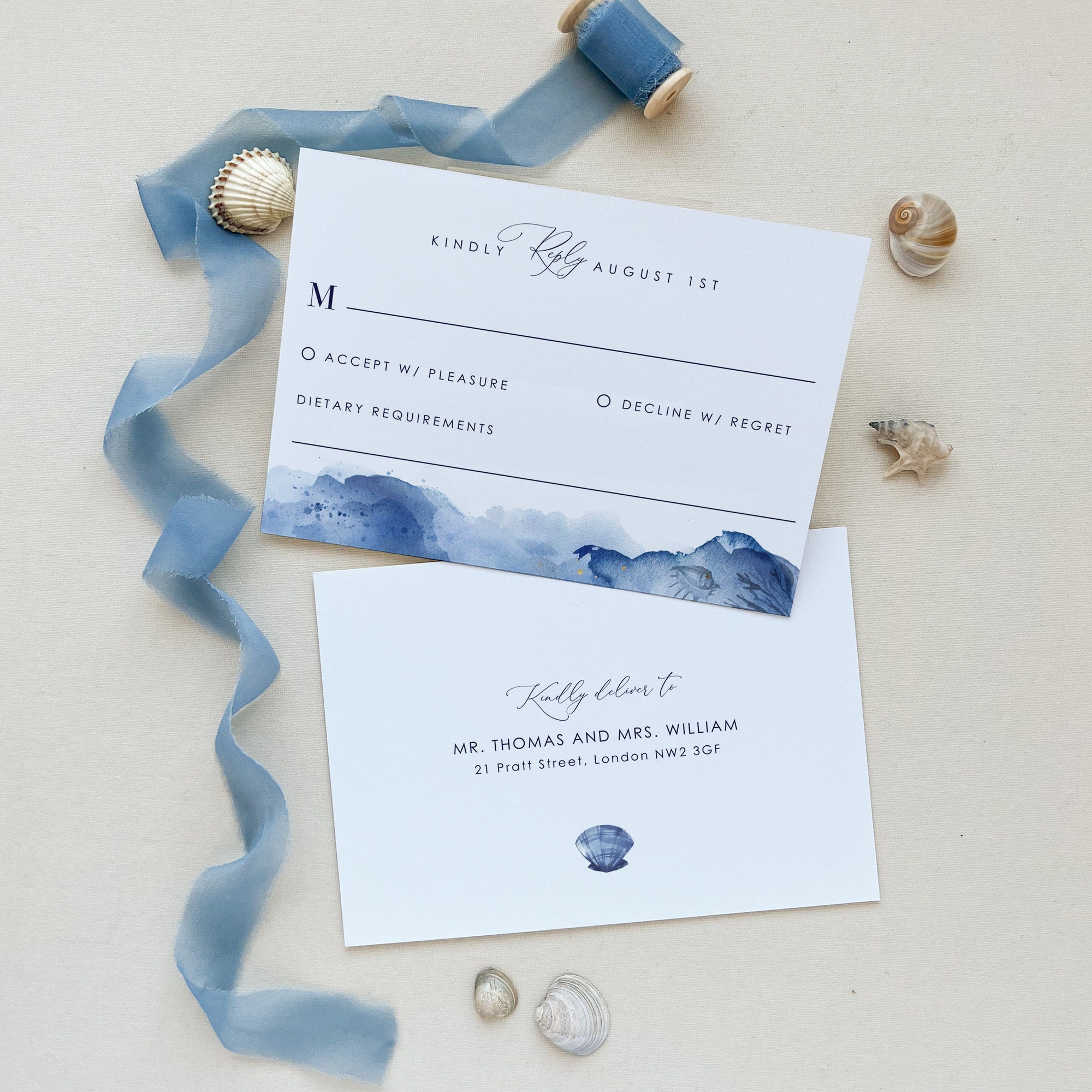 YLENIA Ocean Wedding Invitation Set Template With RSVP