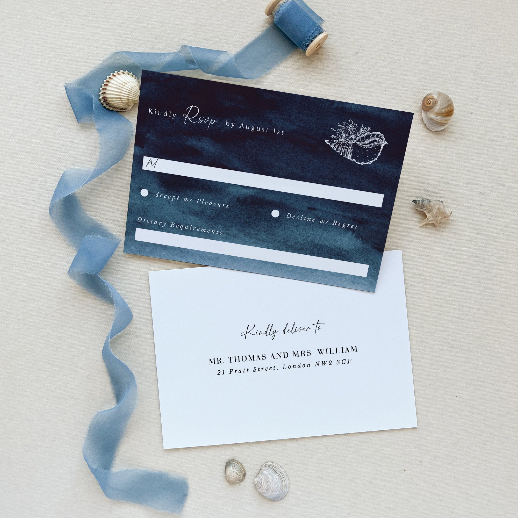 ZAHARA | Navy Destination Beach Wedding Invitation Kit Template