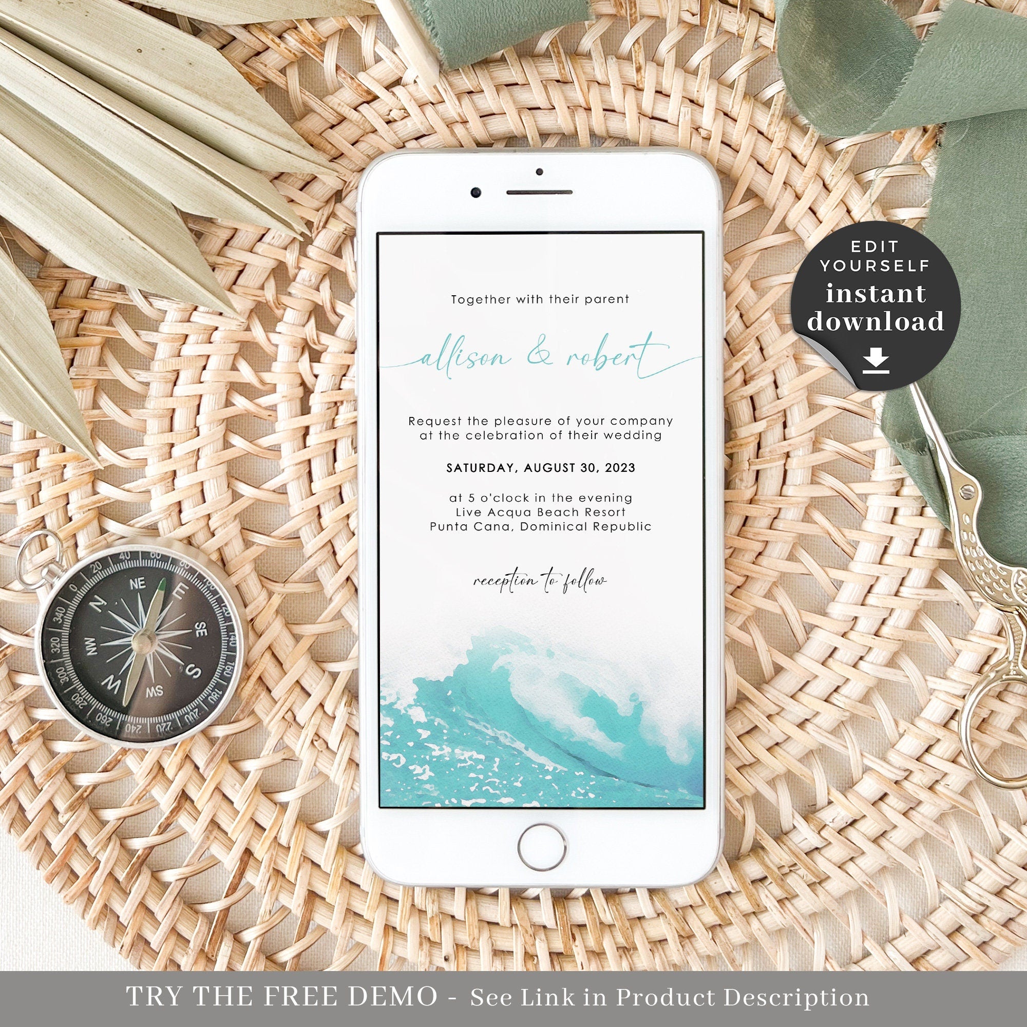 Digital Wedding Invitation Beach Theme