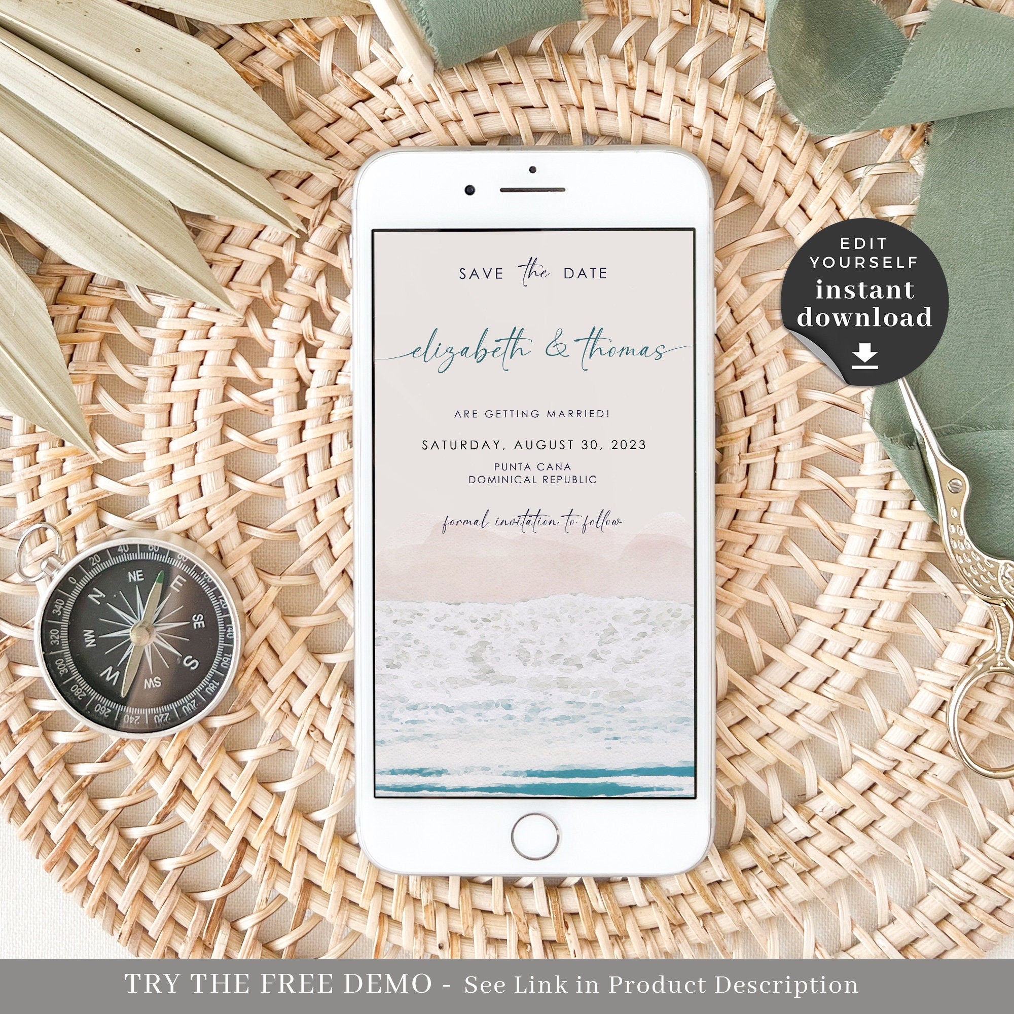 Tropical Beach Save the Date Digital