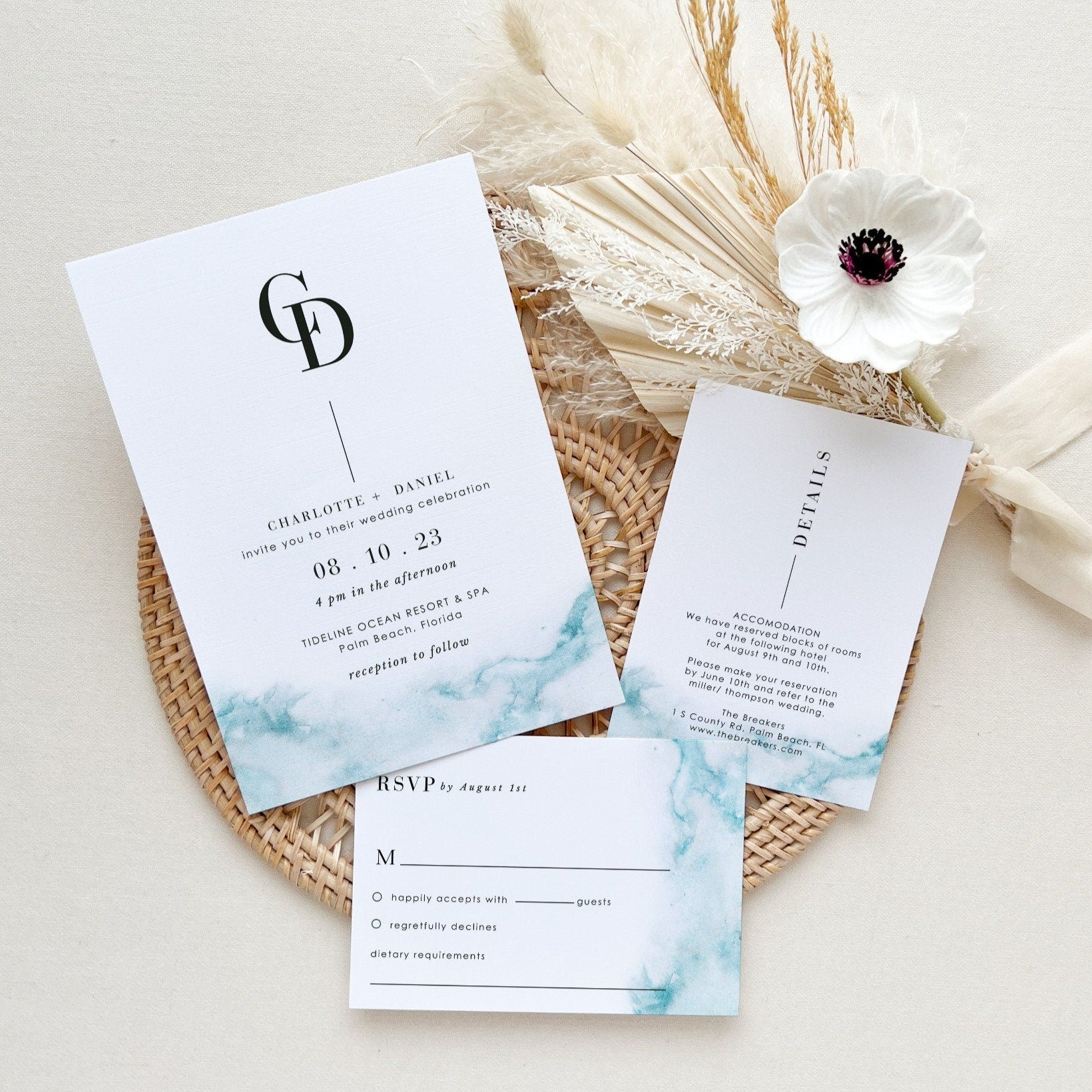 Chiara | Beach Wedding Invitation Suite Template