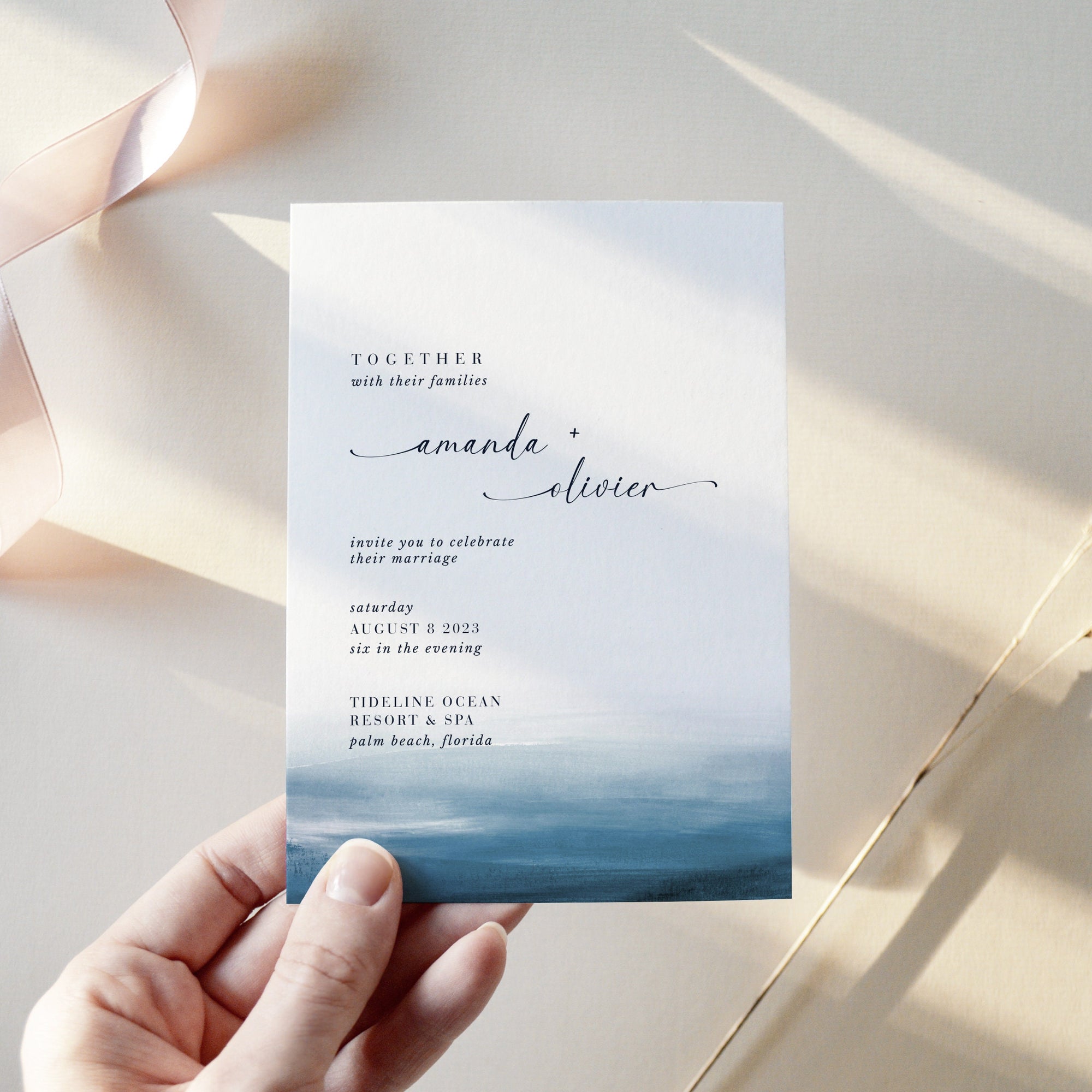 Elettra | Modern Beach Wedding Invitation Template with Rsvp