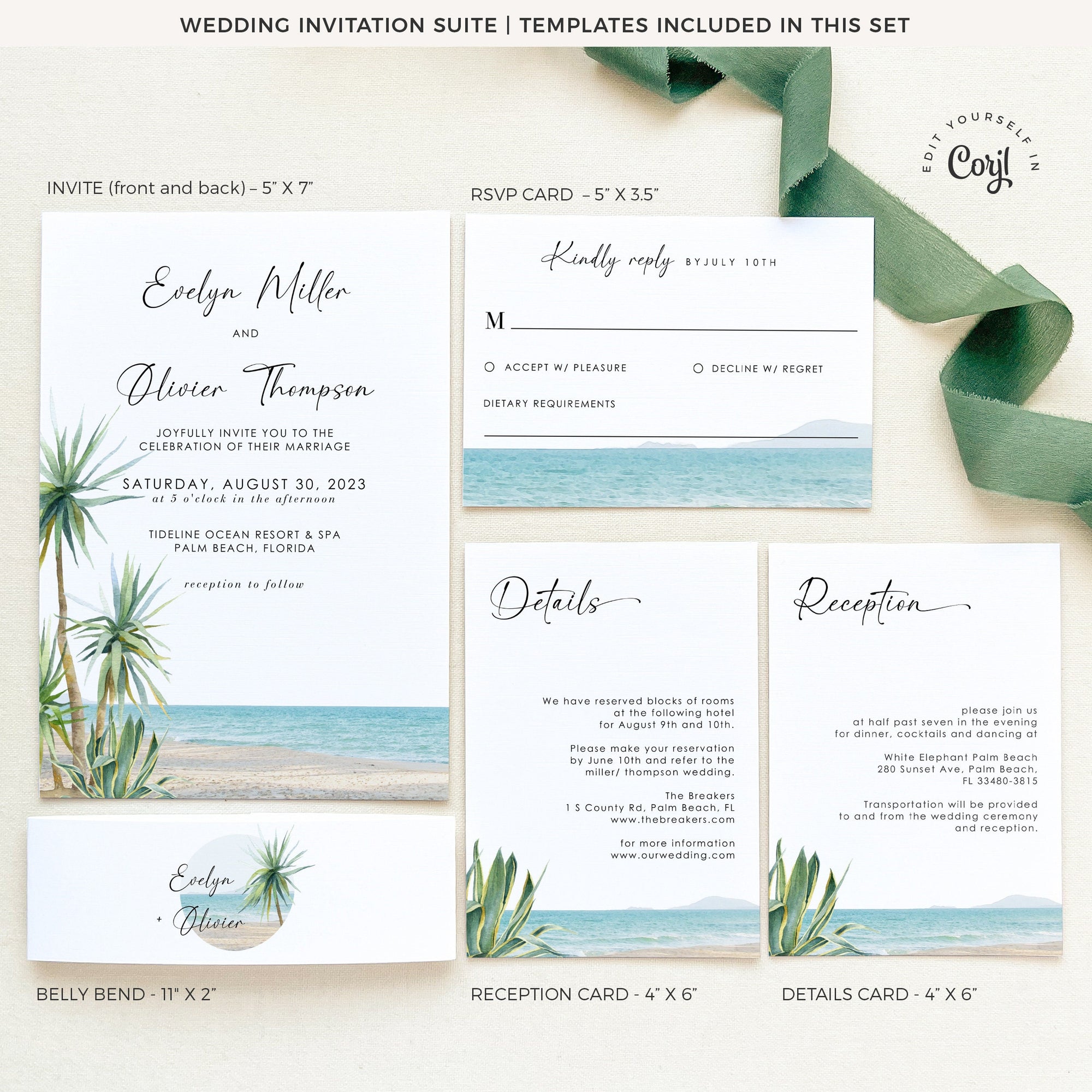 Selma | Tropical Beach Wedding Invitation Set
